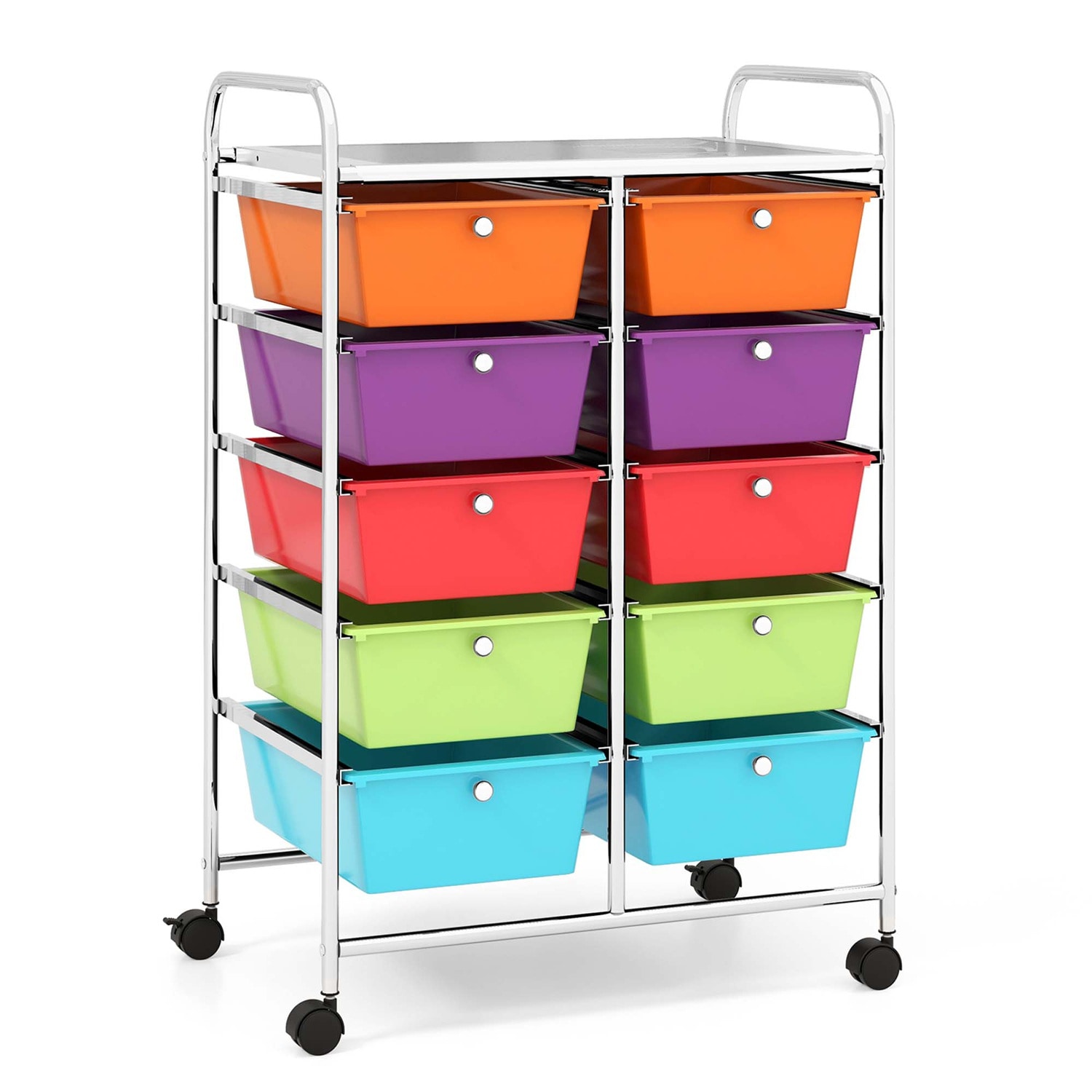 Costway CSHY000329 10-Drawer Storage Cart Utility Rolling Trolley Kitchen Organizer Multicolor