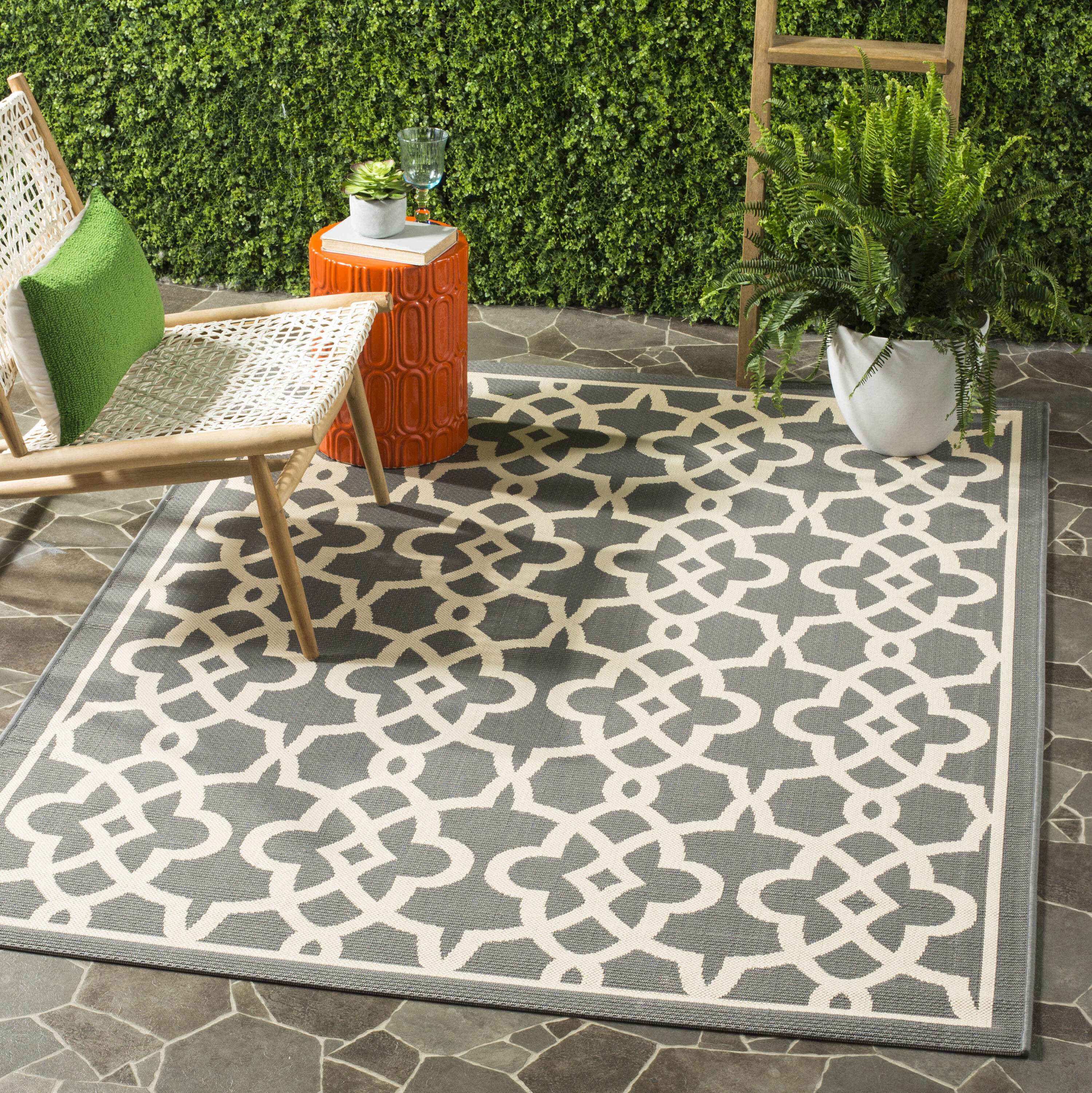 Safavieh CY6071-246-3 Courtyard Lonoa 3 x 5 (ft) Loomed Polypropylene Gray/Beige Rectangular Indoor/Outdoor Abstract Coastal Throw rug