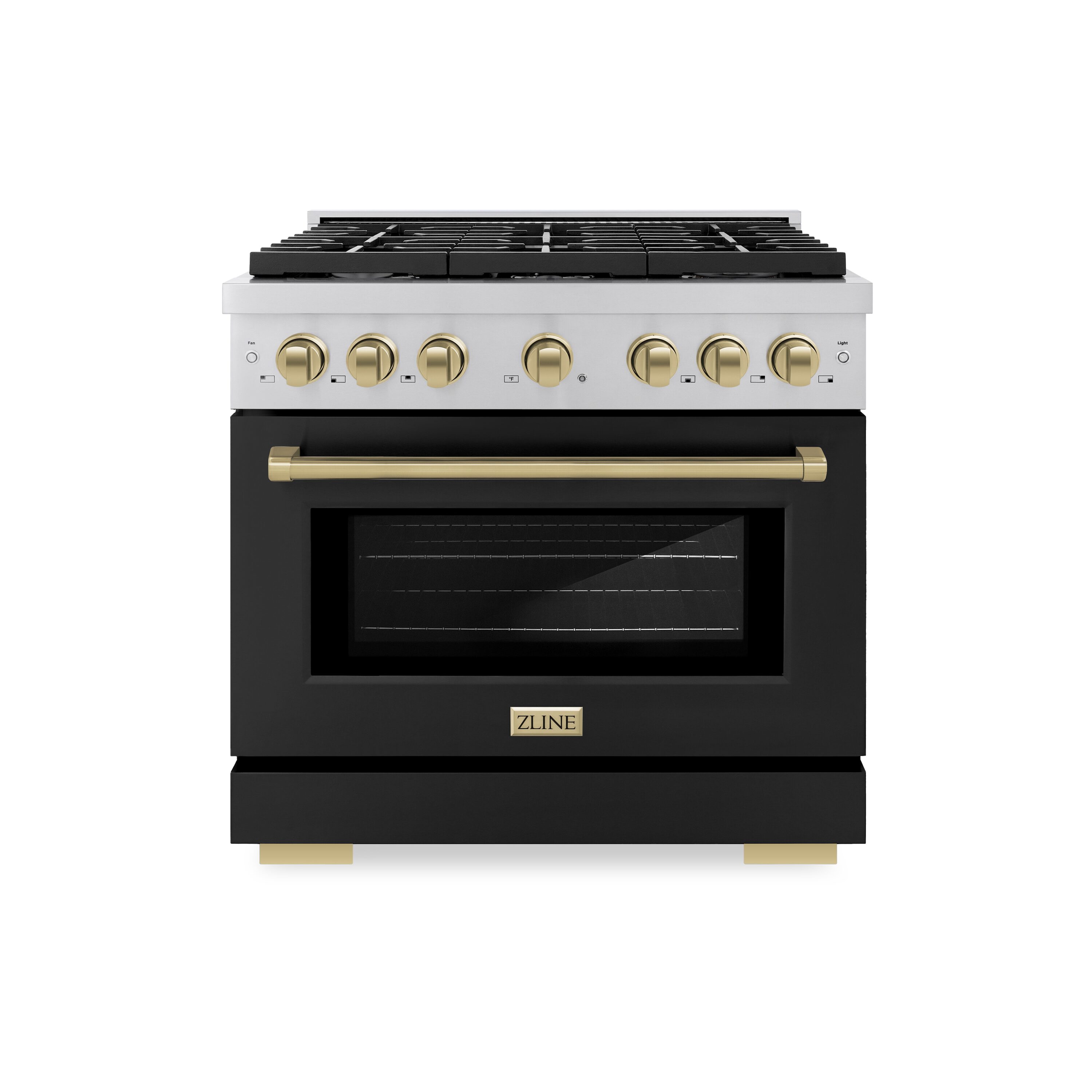 ZLINE KITCHEN & BATH SDRZ-BLM-36-CB Paramount 36-in Standard 6 burners Convection Oven Freestanding Dual Fuel Range ( Stainless Steel, Black Matte Door, Champagne Bronze Accents )