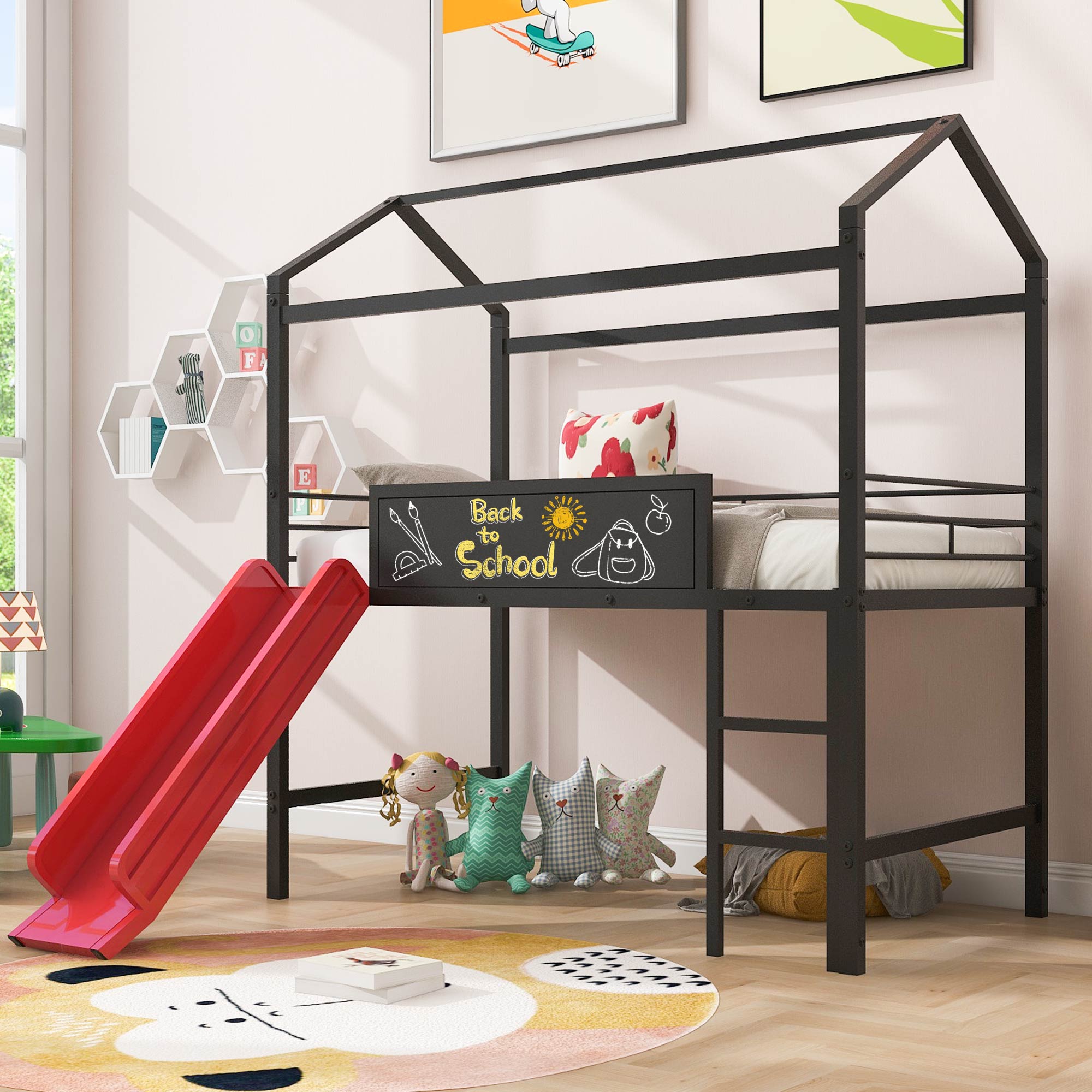 Mondawe OR-W575AE-LF Black and Red Twin Loft Bunk Bed