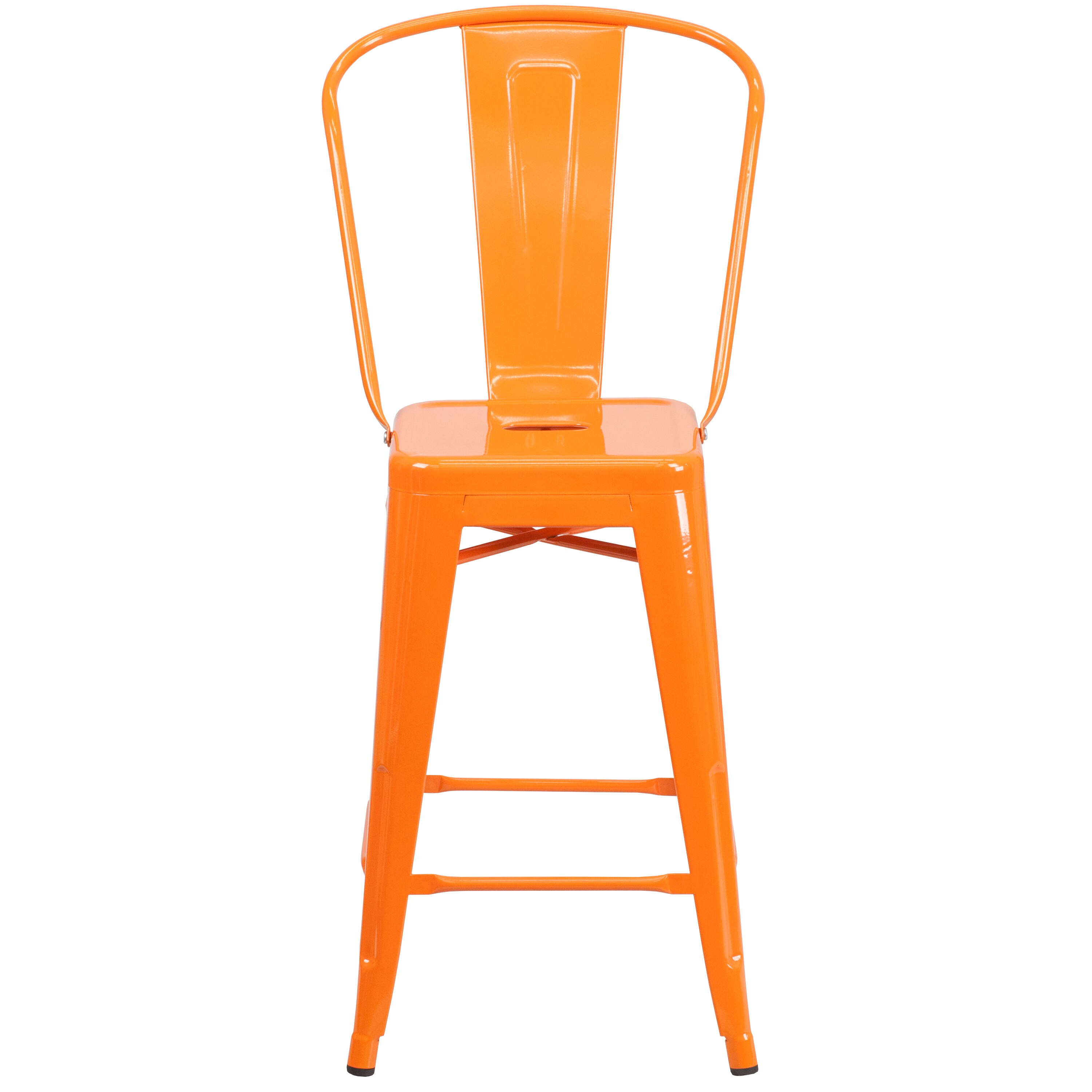 24" Orange Metal Indoor-Outdoor Counter Height Stool with Back