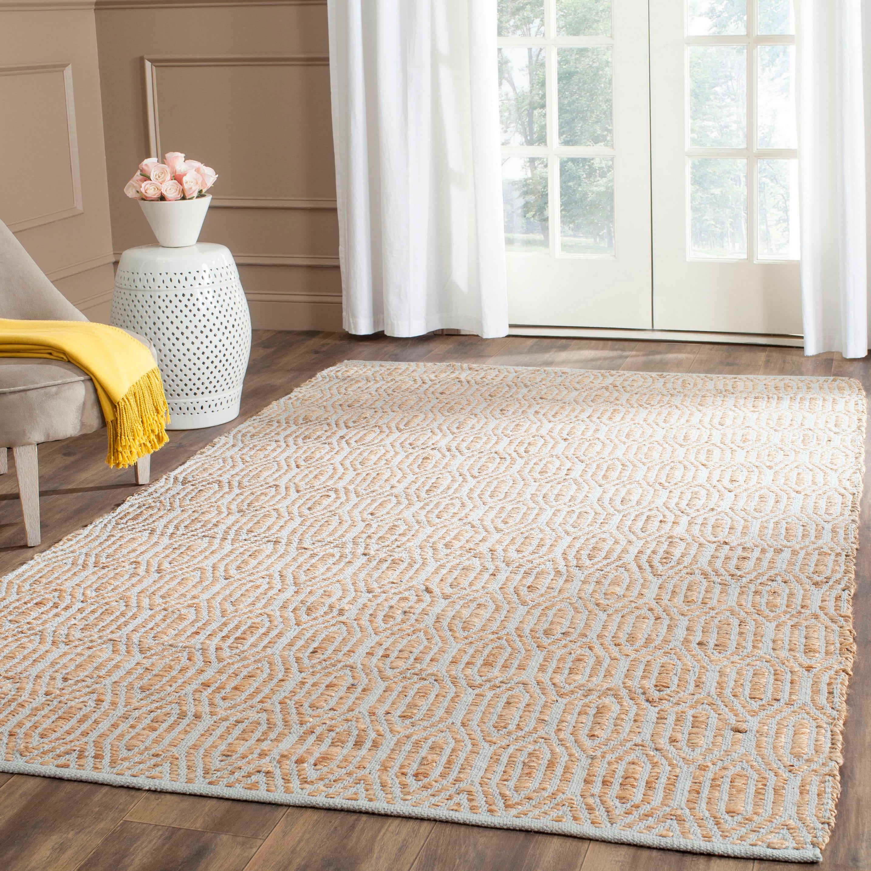 Silver and Natural Braided Cotton Rectangular Rug, 5' x 8'