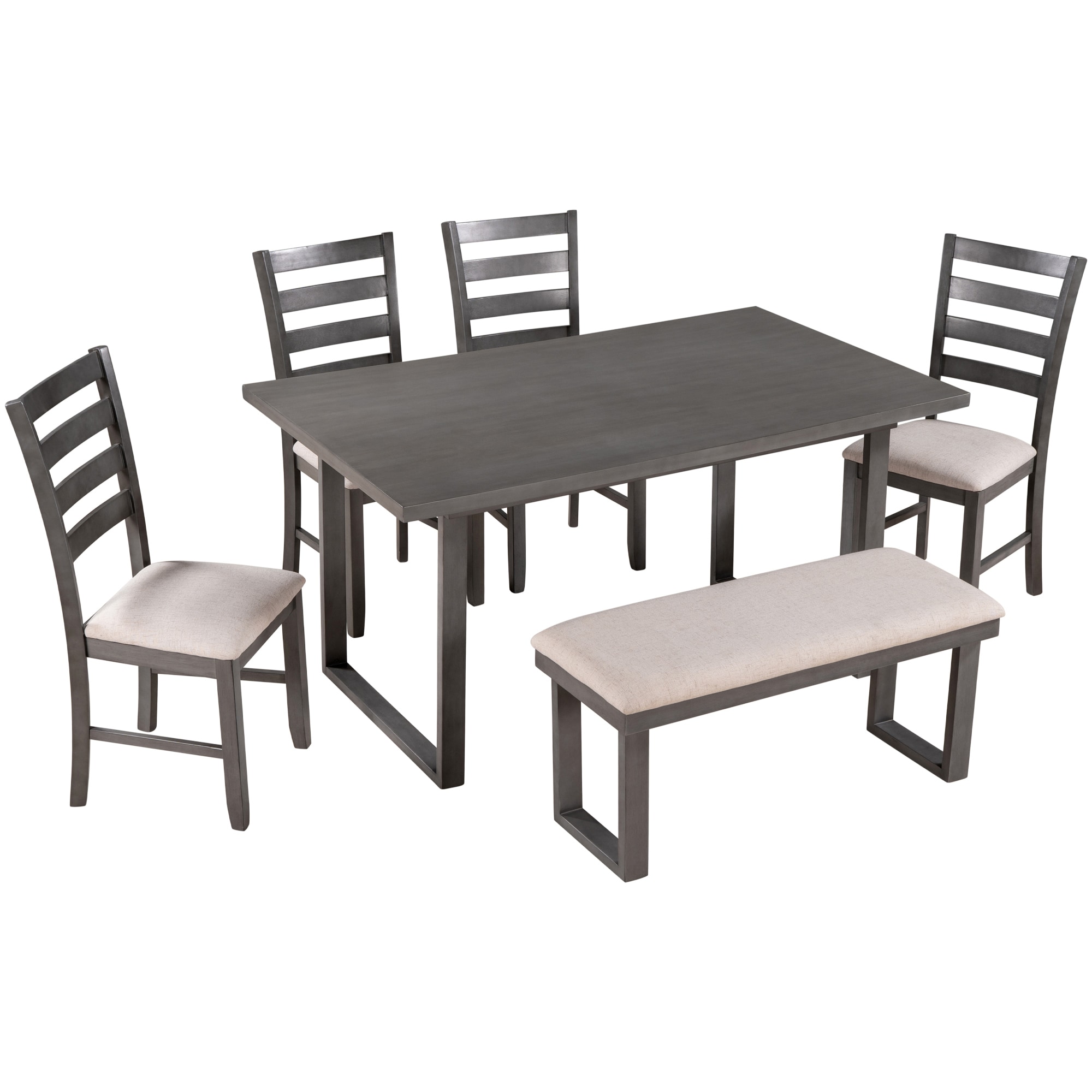 SINOFURN SYA330066GY Gray Rustic Dining Room Set with Rectangular Table ( Seats 6 )