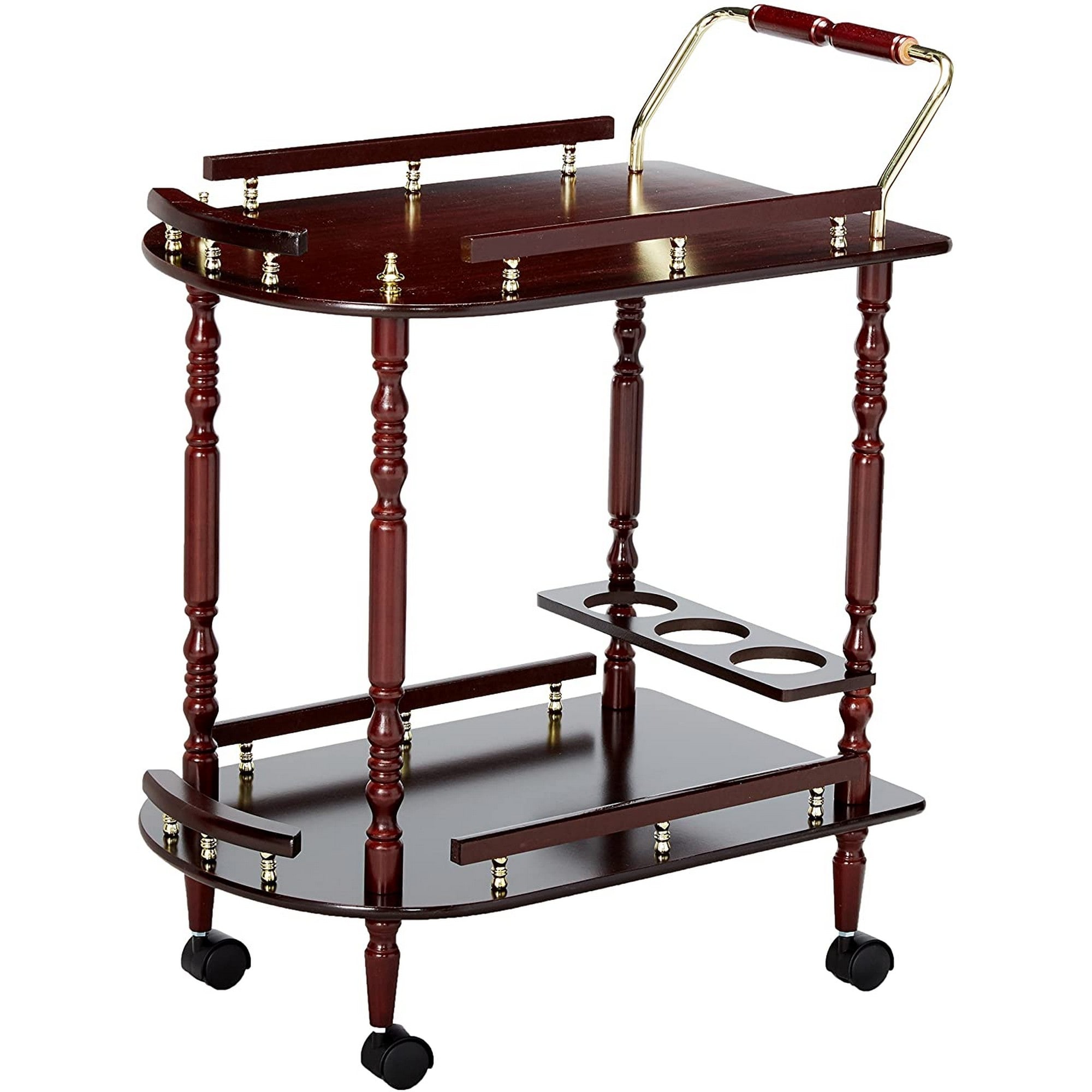 Cherry Wood 2-Tier Traditional Serving Cart with Wine Storage