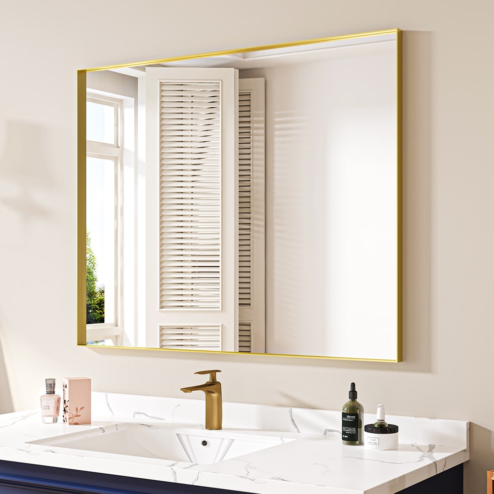 waterpar WPLO-2153 40-Inches x 32-Inches Polished Rectangle Bathroom Vanity Mirror ( Gold )