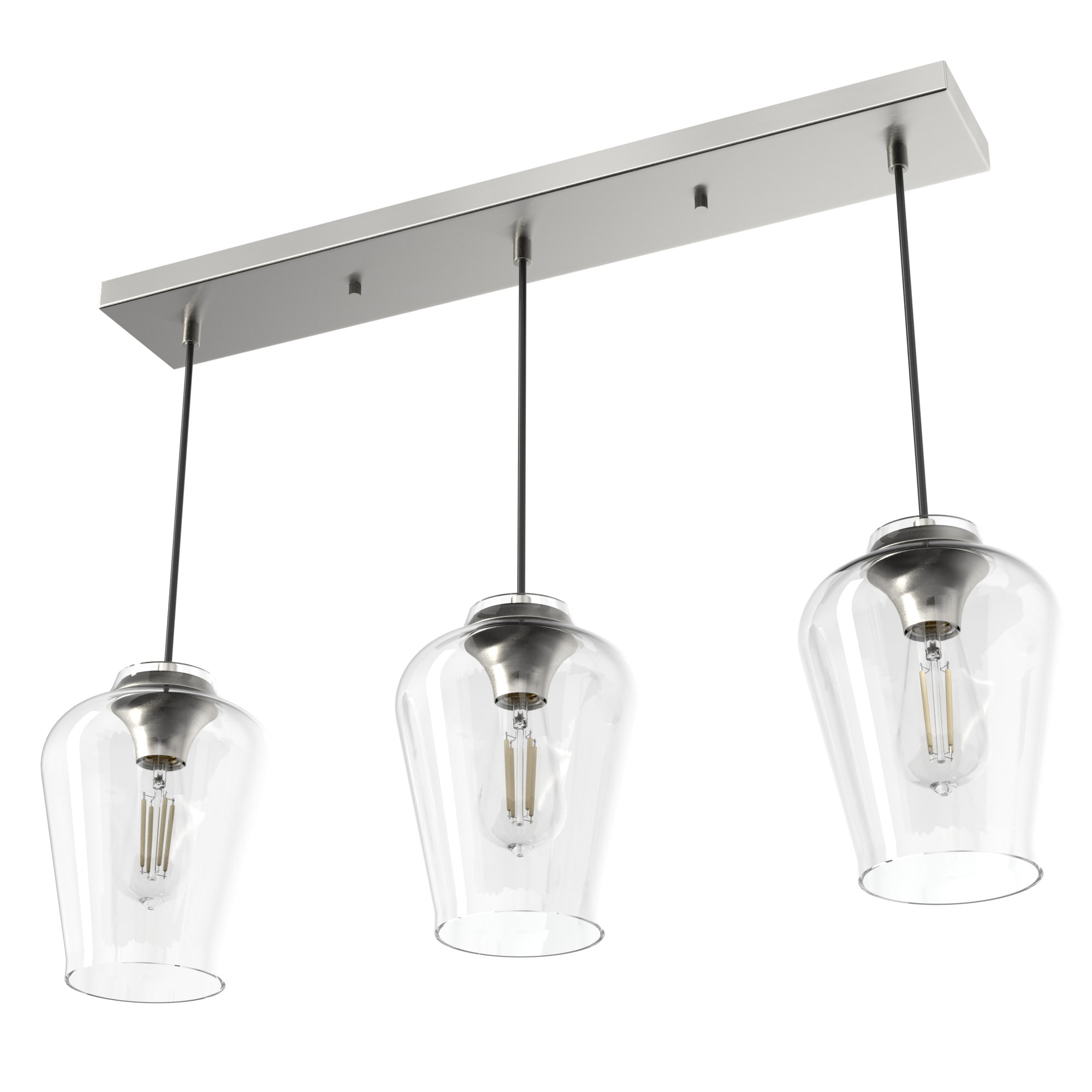 Brushed Nickel 3-Light Linear Cluster with Clear Glass Shades