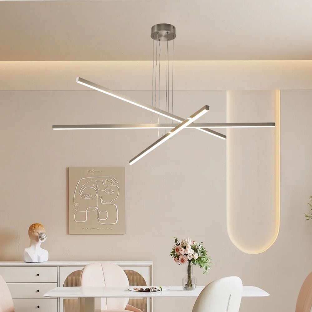 Tenleaf 48 Inches Modern LED Chandelier Adjustable Sleek Metal Finish for Dining Room Living Room and Office #LIGHT0413-291-1