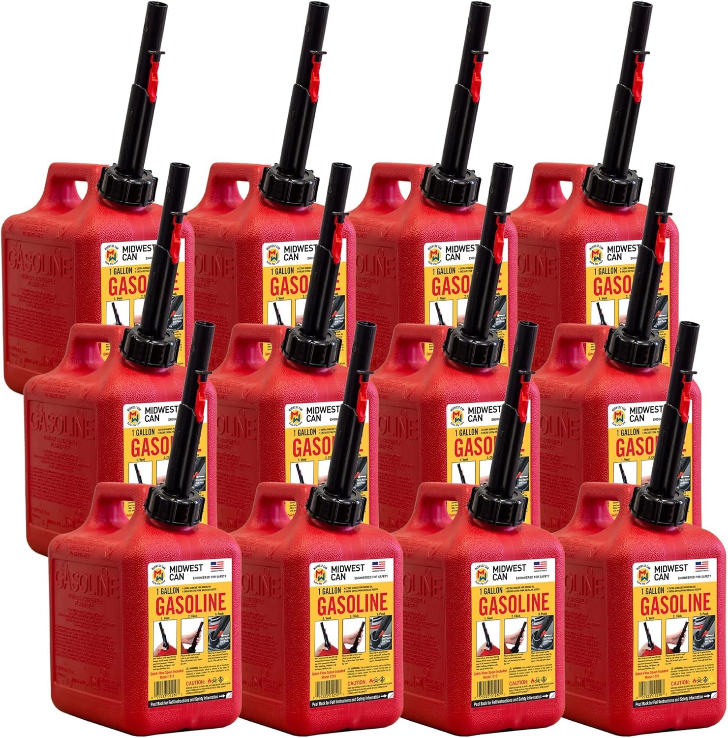 Midwest Can DIB-AI-571160QTY-12 1200-12PK Red Gas Can - 1 Gallon Capacity Pack of 12
