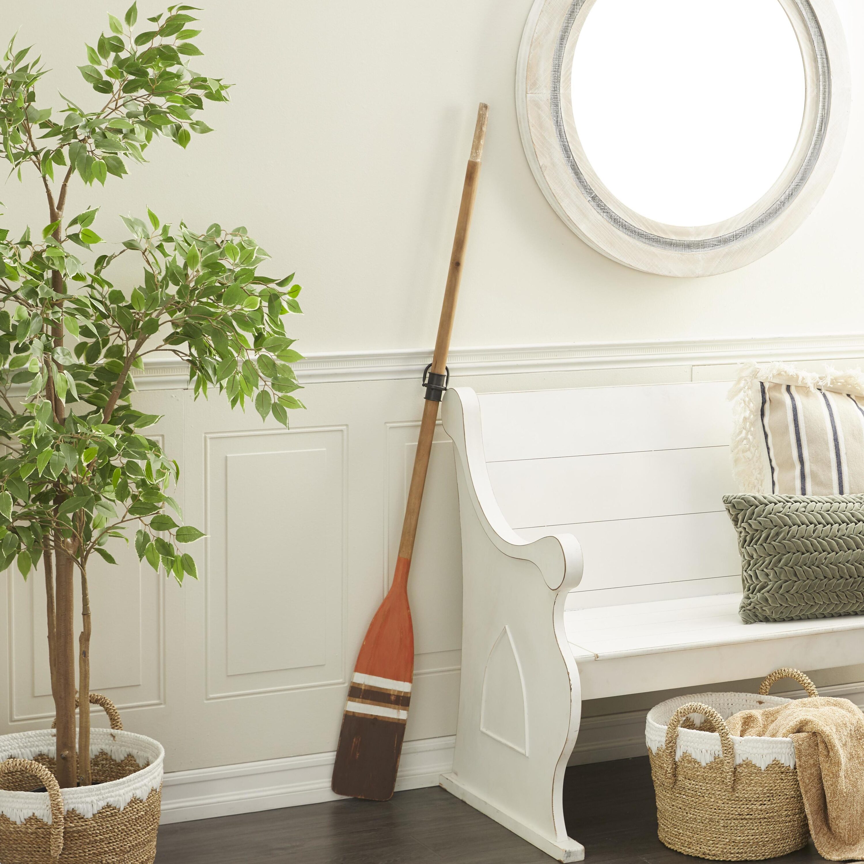 Grayson Lane 43433 6-in W x 61.00-in H Wood Novelty Canoe Oar with Arrow and Stripe Patterns Nautical Wall sculpture