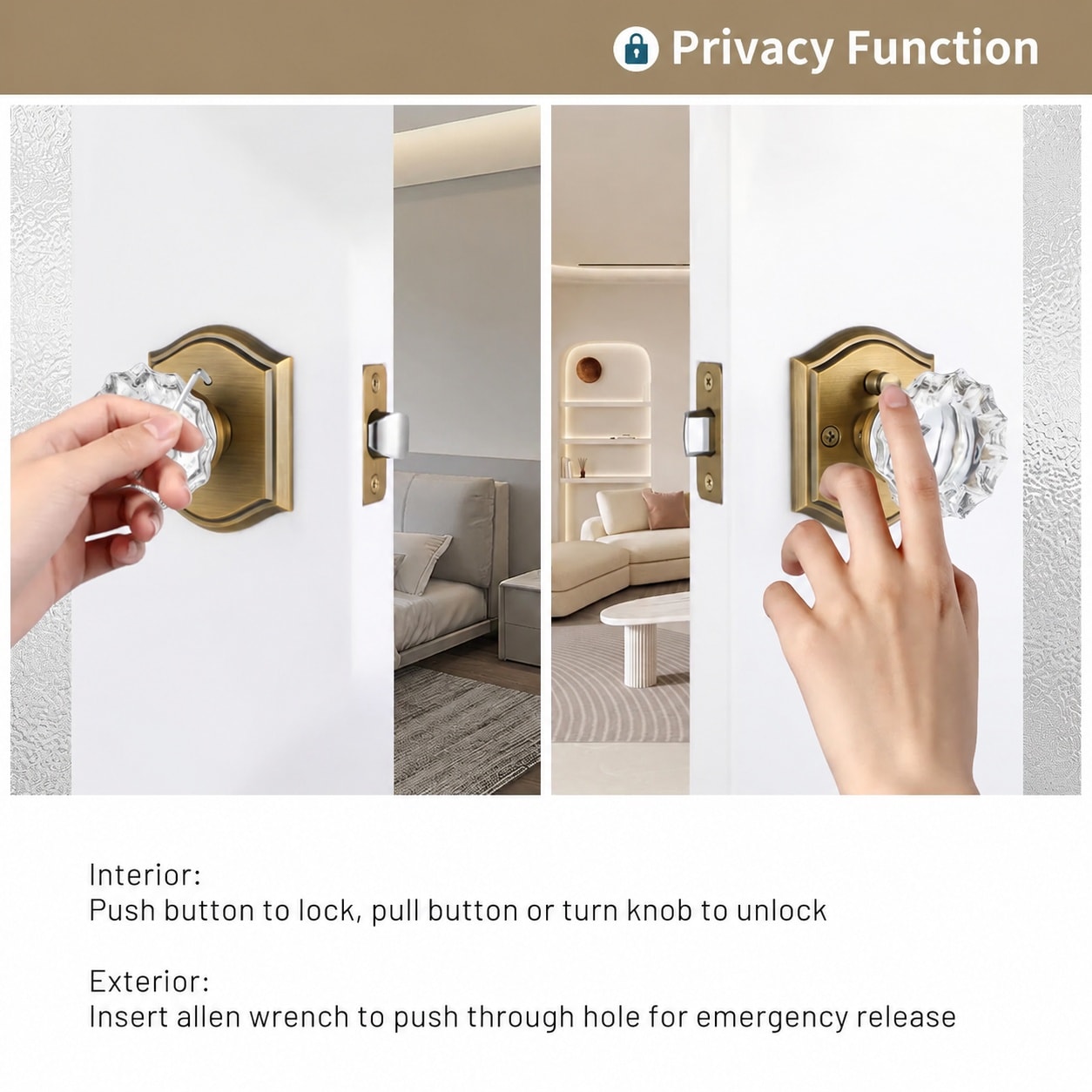 JOWEI Glass Door Knobs Interior Vintage Style Privacy Crystal Door ...