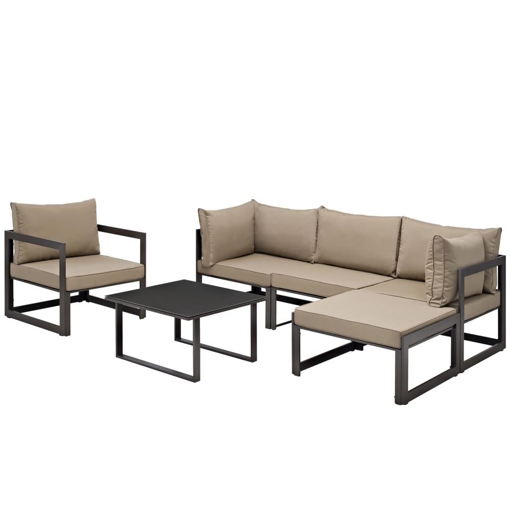 Modway Fortuna 6-Piece Patio Conversation Set with Black Cushions at ...