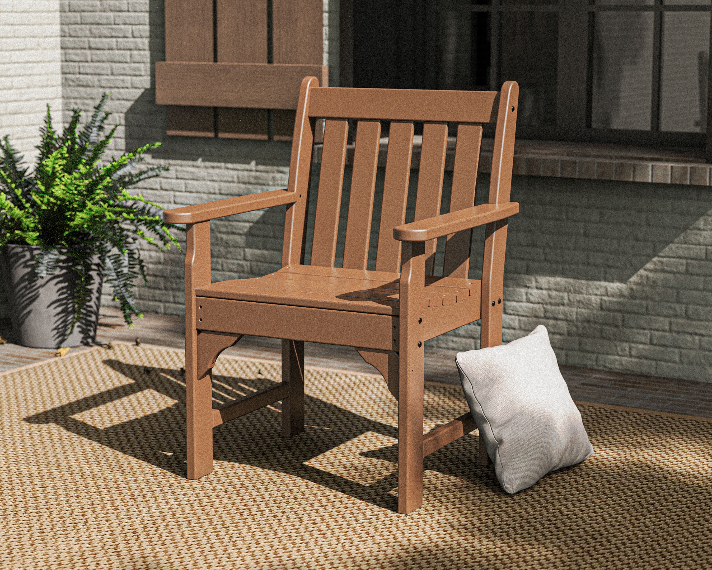 POLYWOOD GNB24TE Vineyard Teak HDPE Frame Stationary Dining Chair with Slat Seat