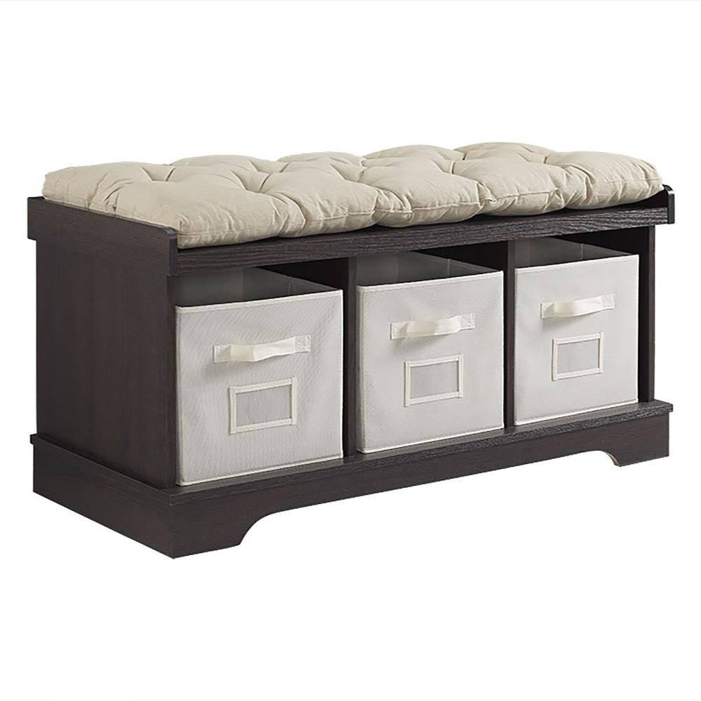 Walker Edison LW42STCES Farmhouse Espresso Storage Bench with Storage 42-in x 16-in x 18-in