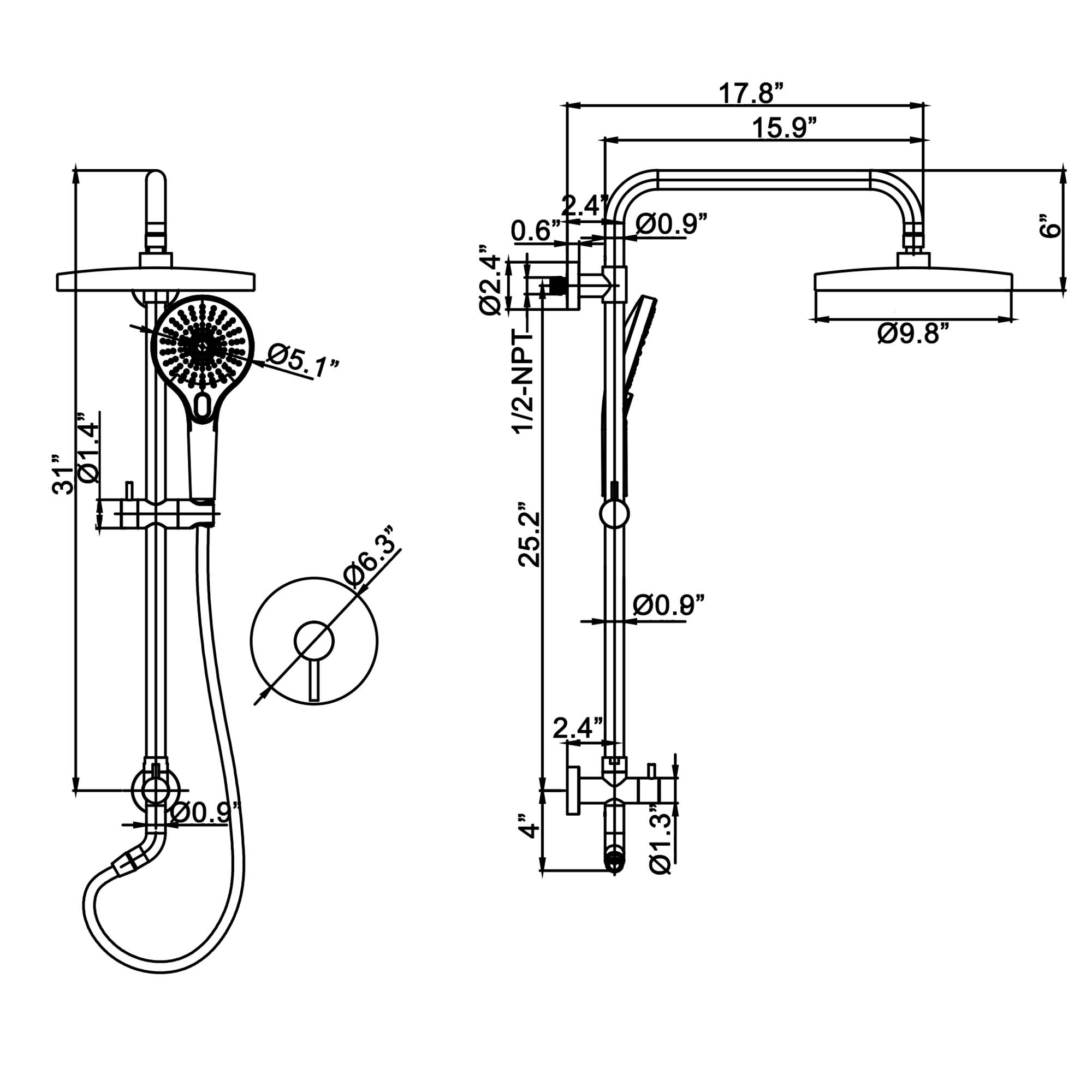 WELLFOR WBSB-002MB Showerhead-Bar-Panels - View #4