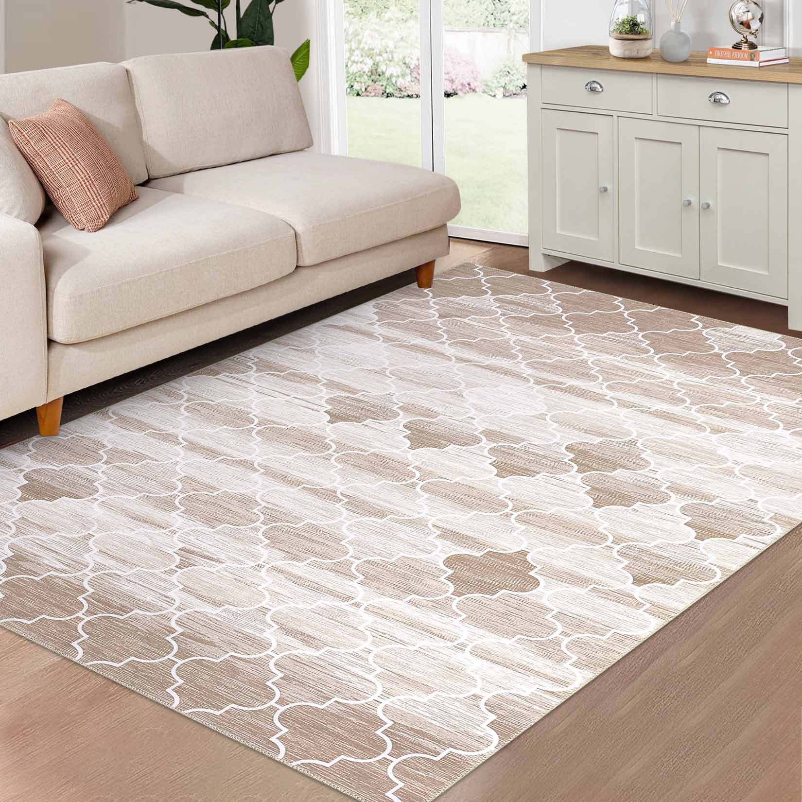 Garvee YXY-LO-PHO-1059EBXQ 8 x 10 (ft) Loomed Polyester Brown Rectangular Indoor Geometric Moroccan Machine washable Area rug