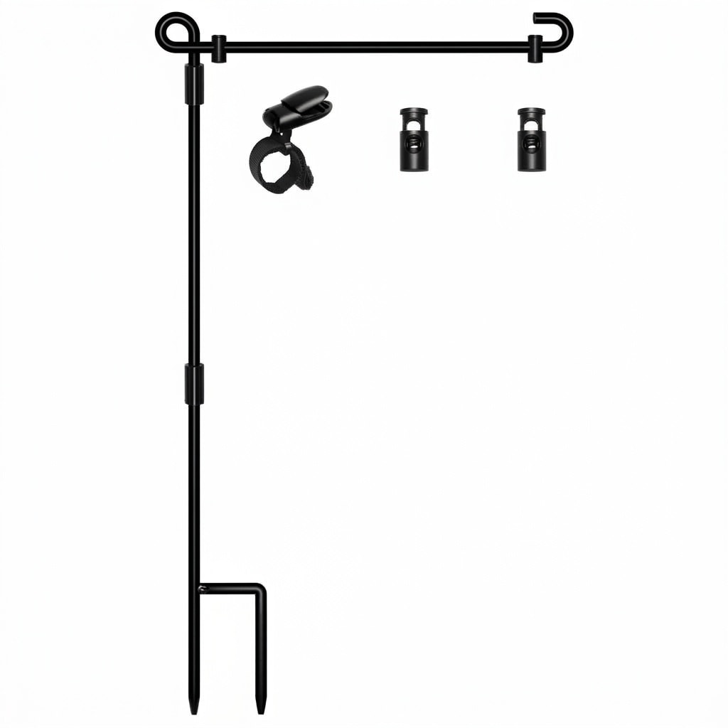 Adrinfly  Garden Flag Stand Metal Powder Coated Weather Proof 3 Piece Pole with Flag Clip and Spring Stoppers Holds Garden Flags Up to 13 Inches