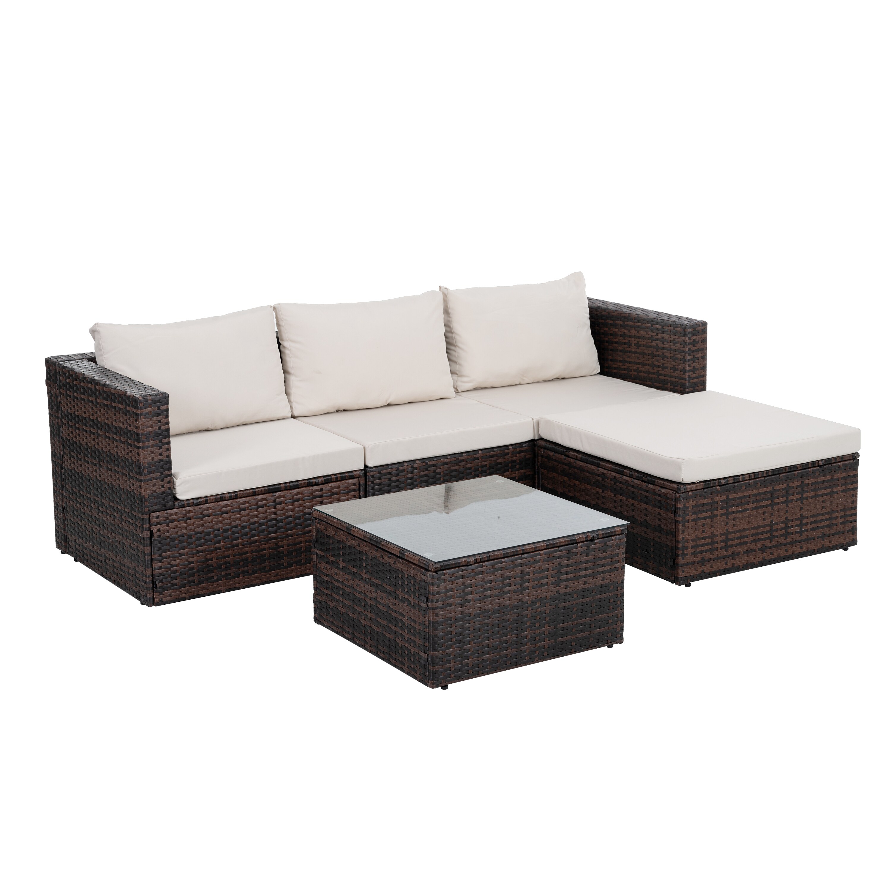 Damerin 4-Piece Wicker 2 Patio Sofa Conversation Set with Off-white ...