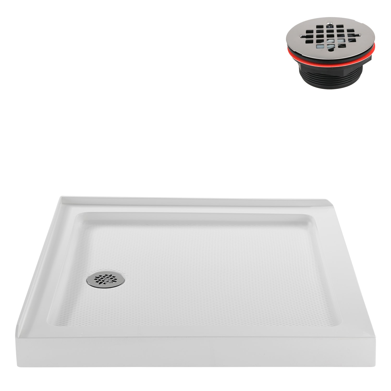 Streamline NT-161-36WH-LF 36-in W x 36-in L Glossy White Double Threshold Square Corner shower pan with 3.3-in H Threshold (Left Drain)