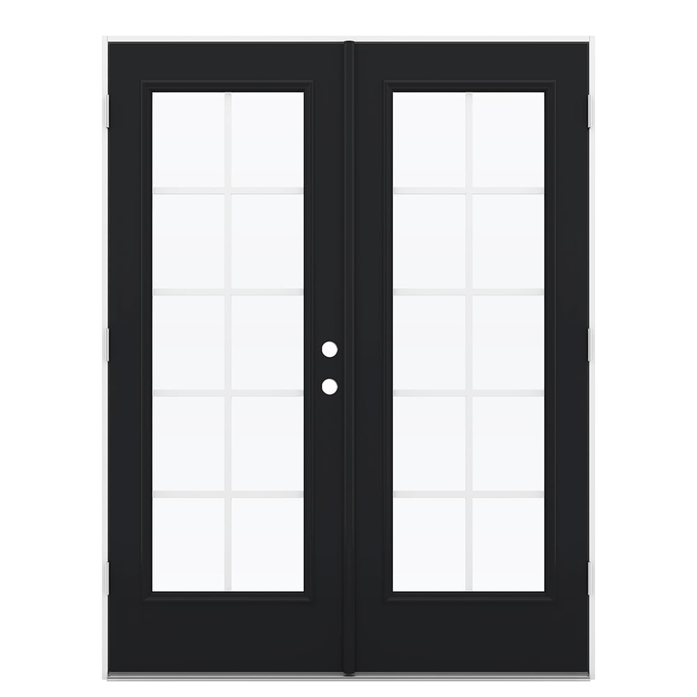 JELD-WEN LOWOLJW238700113 60-in x 80-in x 4-9/16-in Jamb Low-E Grilles between the glass , Black Steel Right-hand outswing French Double Patio Door