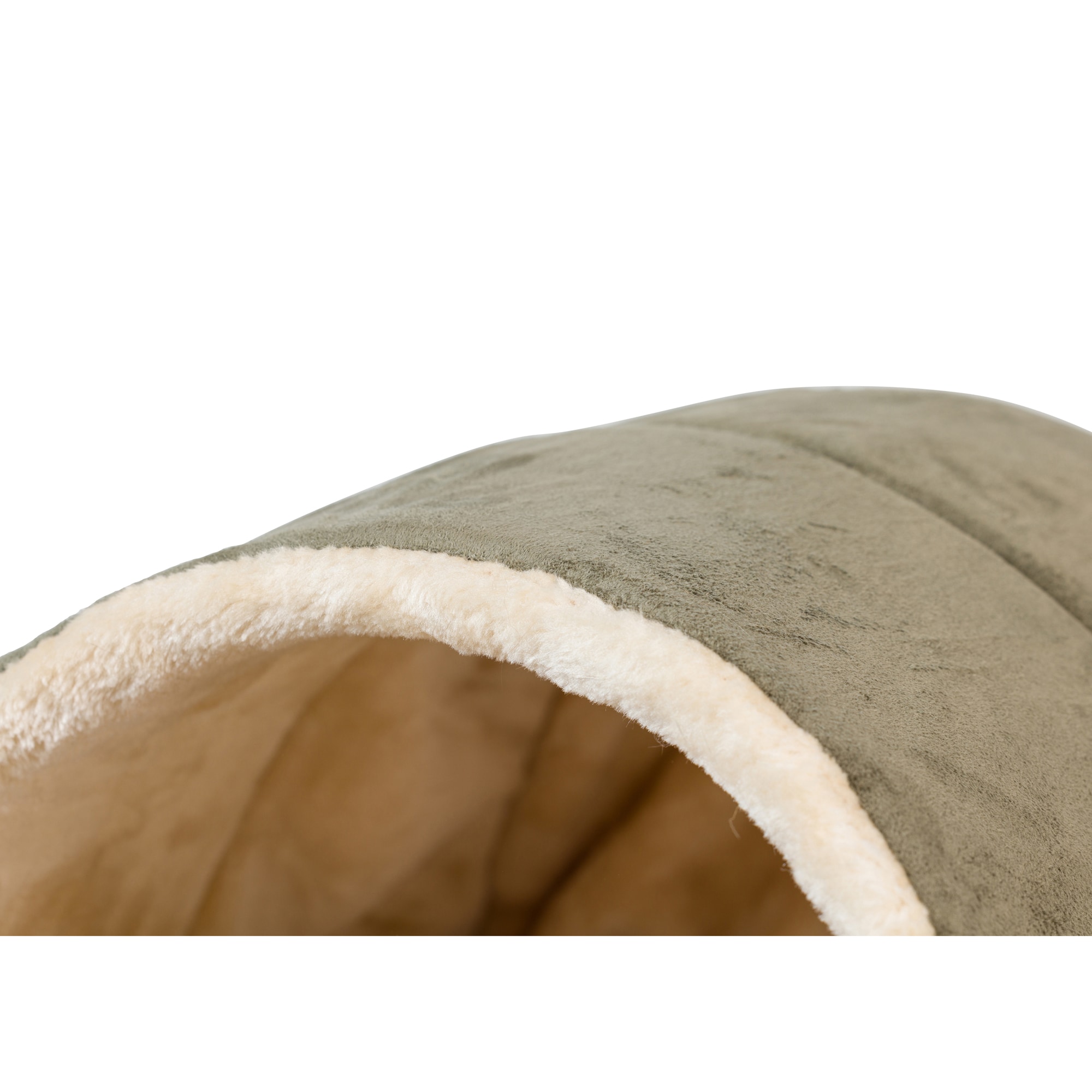 Small Laurel Green and Beige Suede Cat Bed with Fiberfill