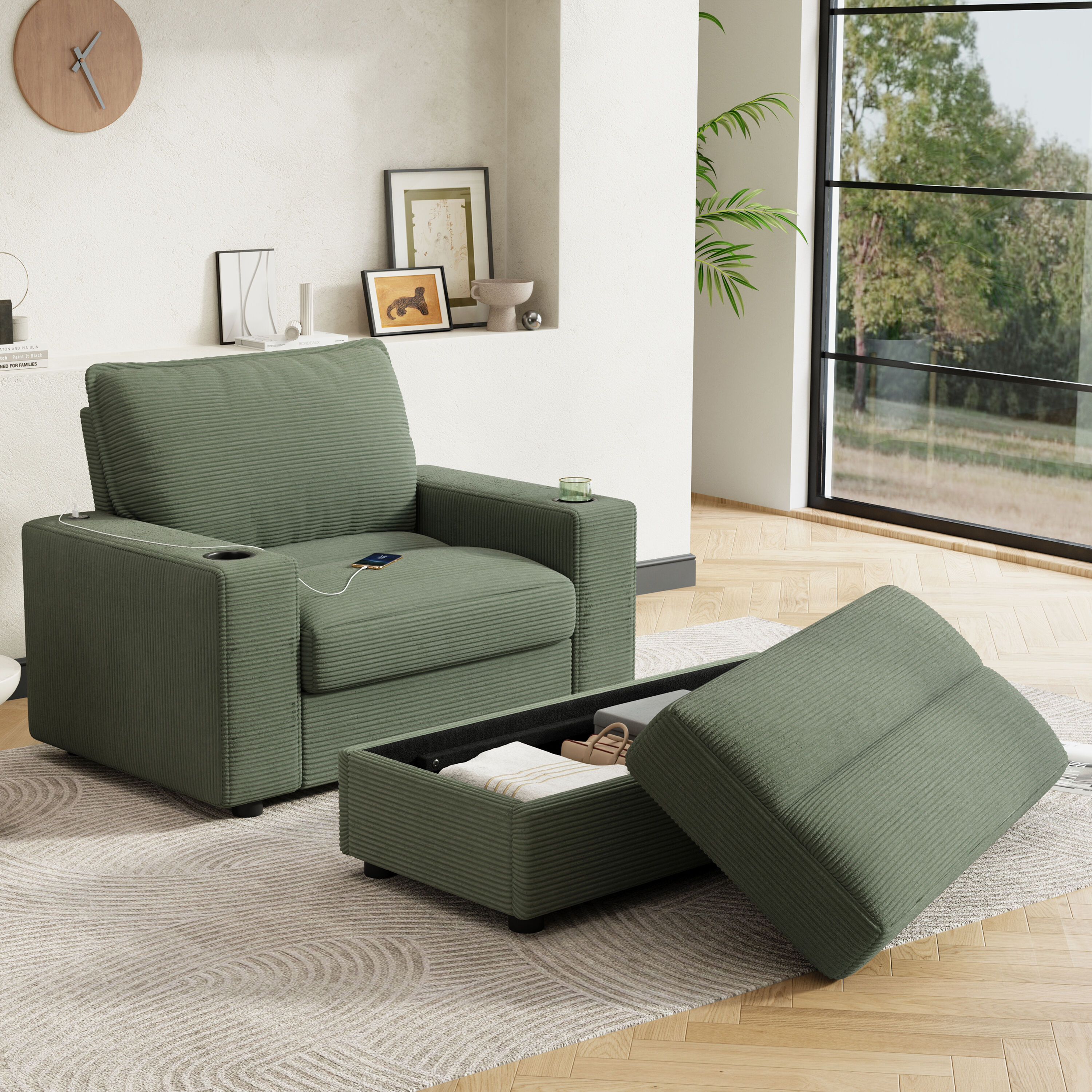Christopher Knight Home - Dervan Modern 42.8 Inch Oversized Corduroy Chaise Lounge Sofa Bed with ...