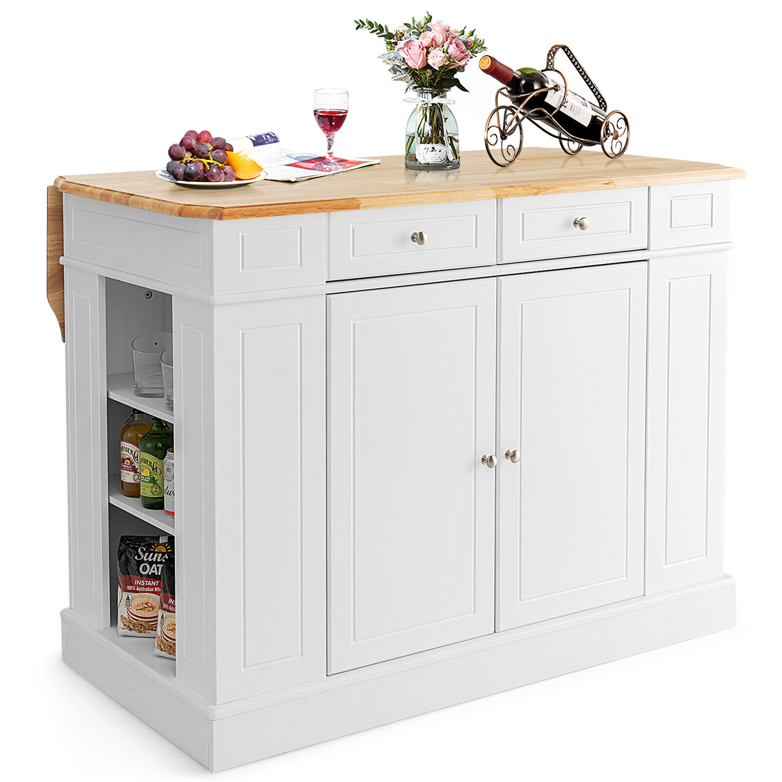 YERIVA KT5891WH White MDF Base with Wood Wood Top Kitchen Island ( 24-in x 47-in x 36-in )