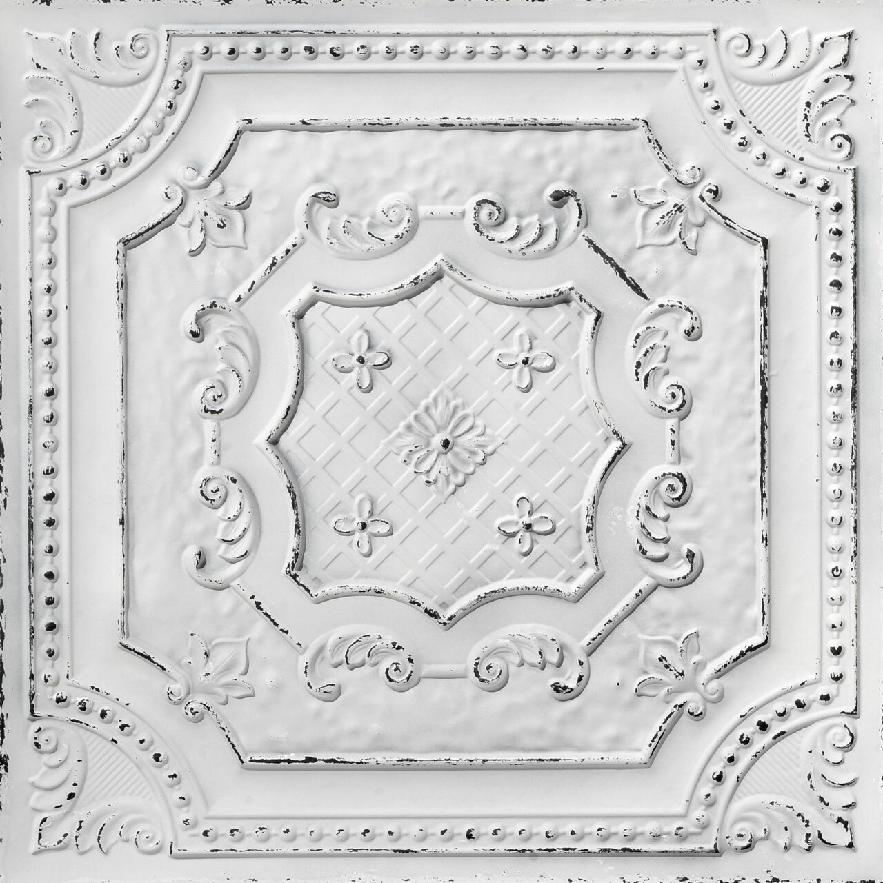 From Plain to Beautiful in Hours DCT04OBW-24X24-10 2-ft x 2-ft Elizabethan Shield Faux Tin/PVC Old Black White PVC Surface-mount Ceiling Tile ( 10 -Pack, 40-Sq. Feet / Case )