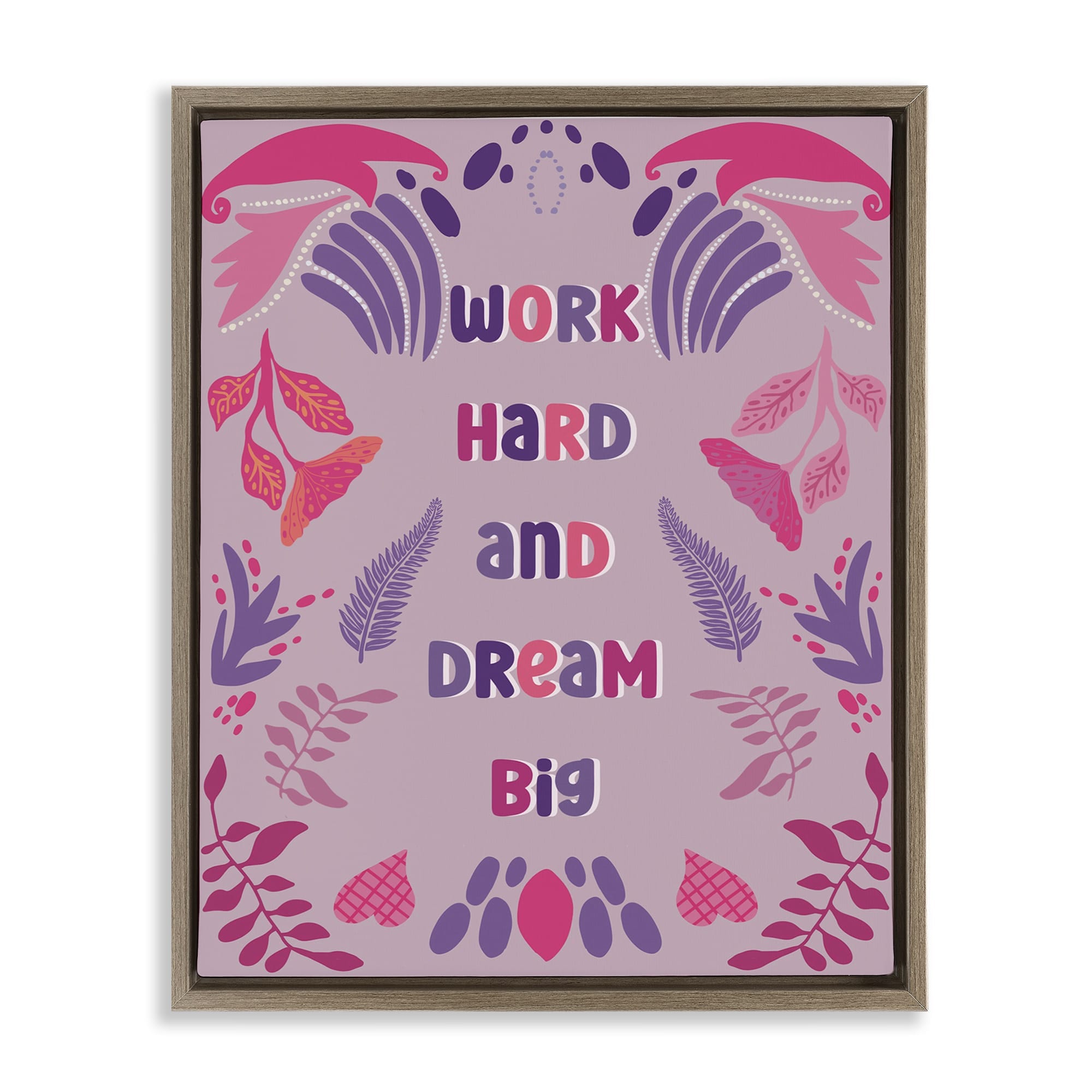 Stupell Industries BS-421-FFE-16X20 Work Hard Dream Big Brown Framed Floater Canvas Wall Art By Julia Fox 17 x 21