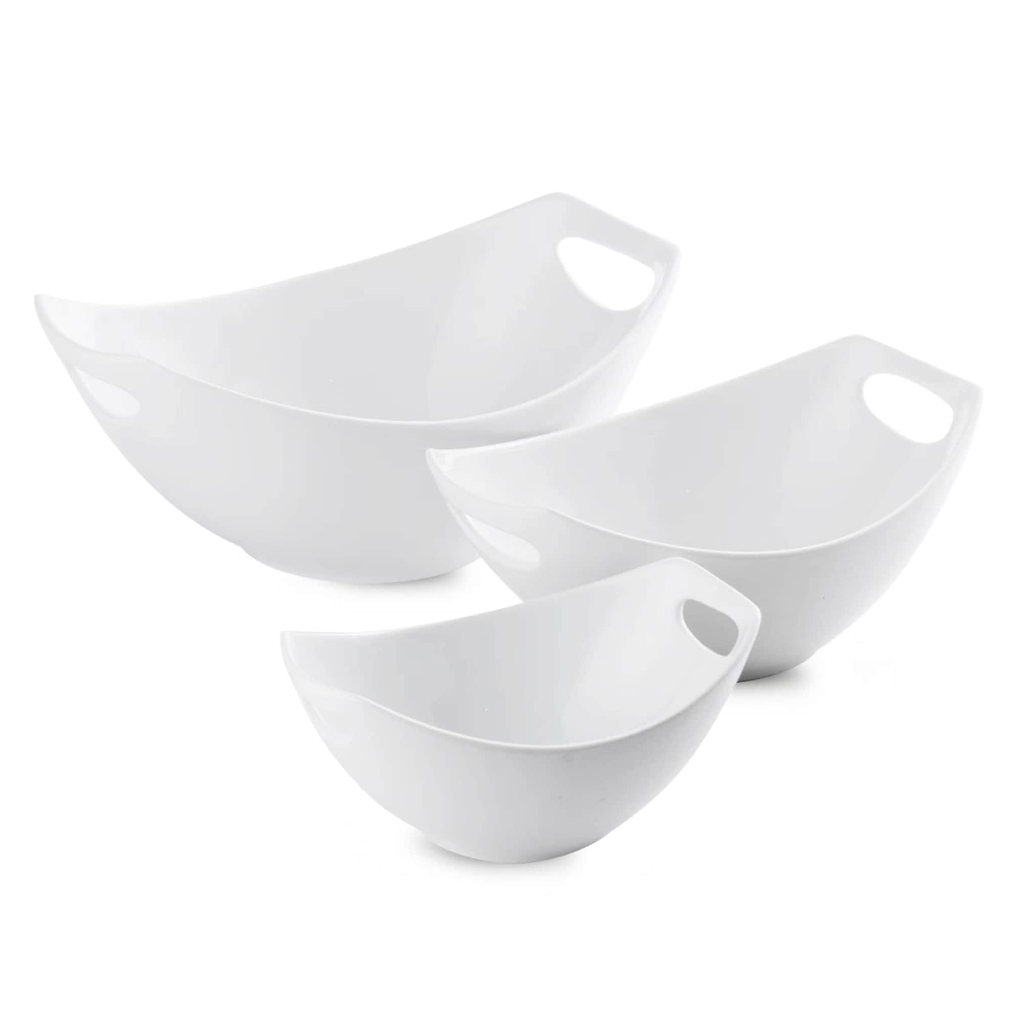 Aoibox  White Porcelain Nesting Serving Bowl Set with Handles 7 48 in Wide 15 28 and 49 fl oz Set of 3