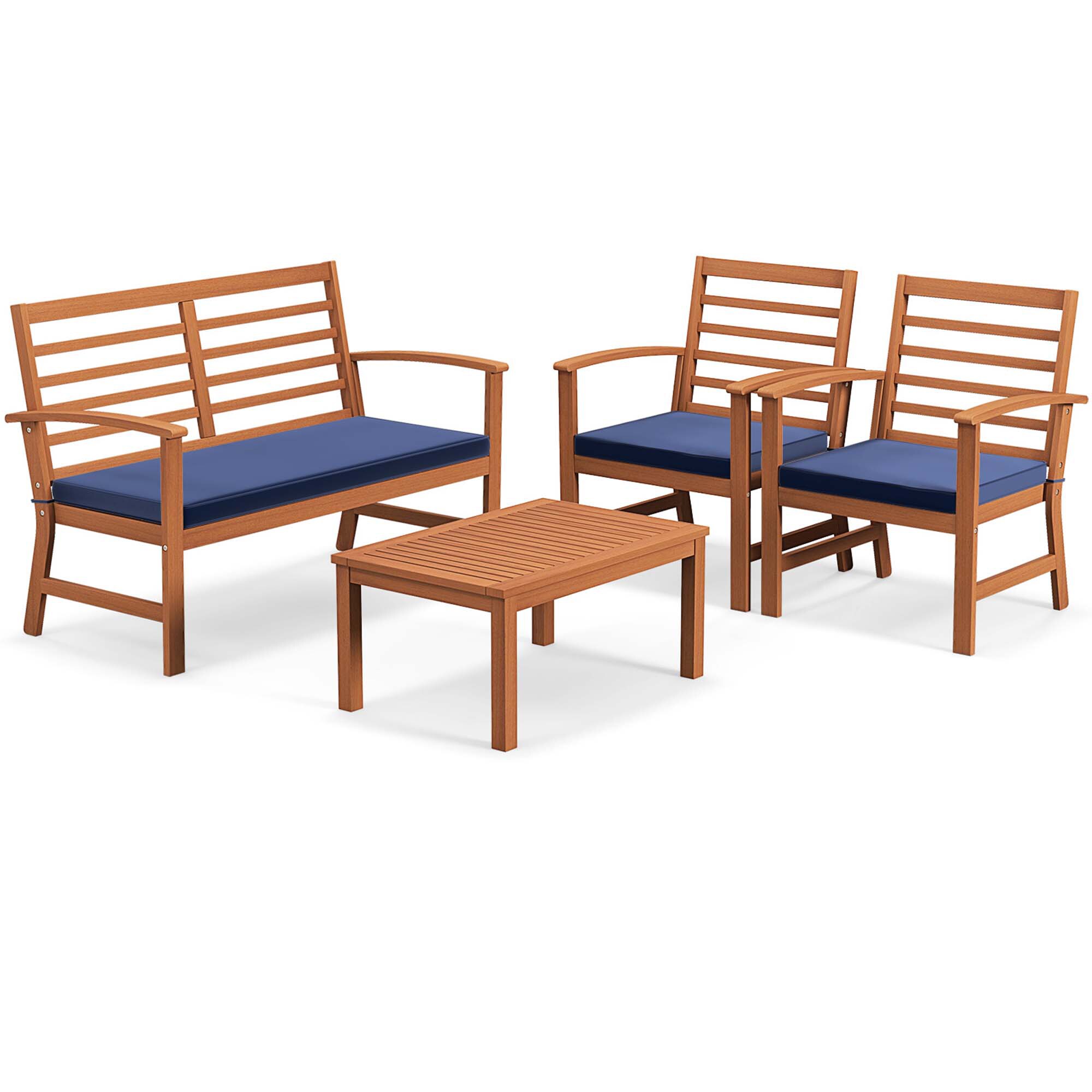 Costway HCST01017 4-Piece Patio Conversation Set with Blue Cushions