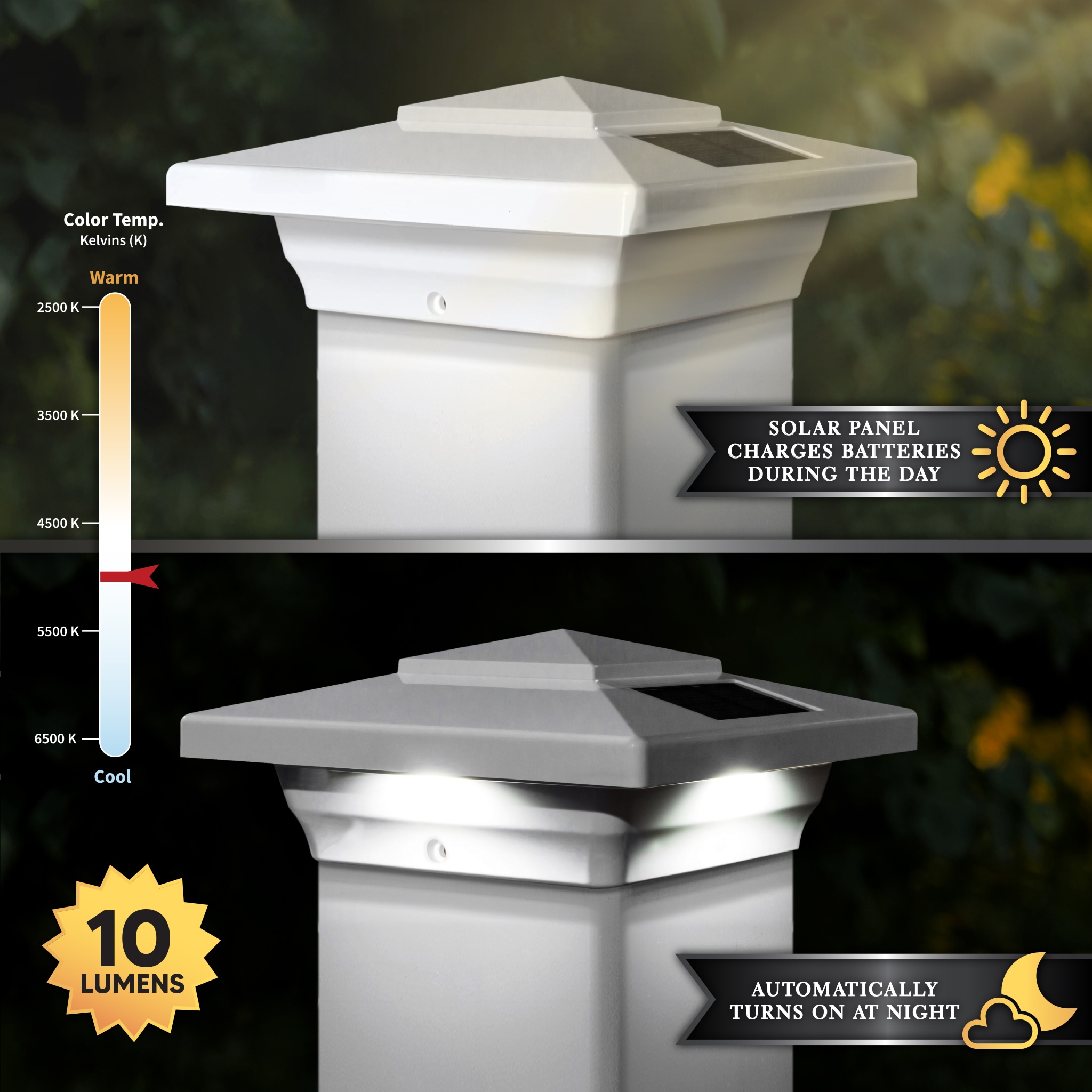 White PVC Solar LED Post Cap Light with Adapter