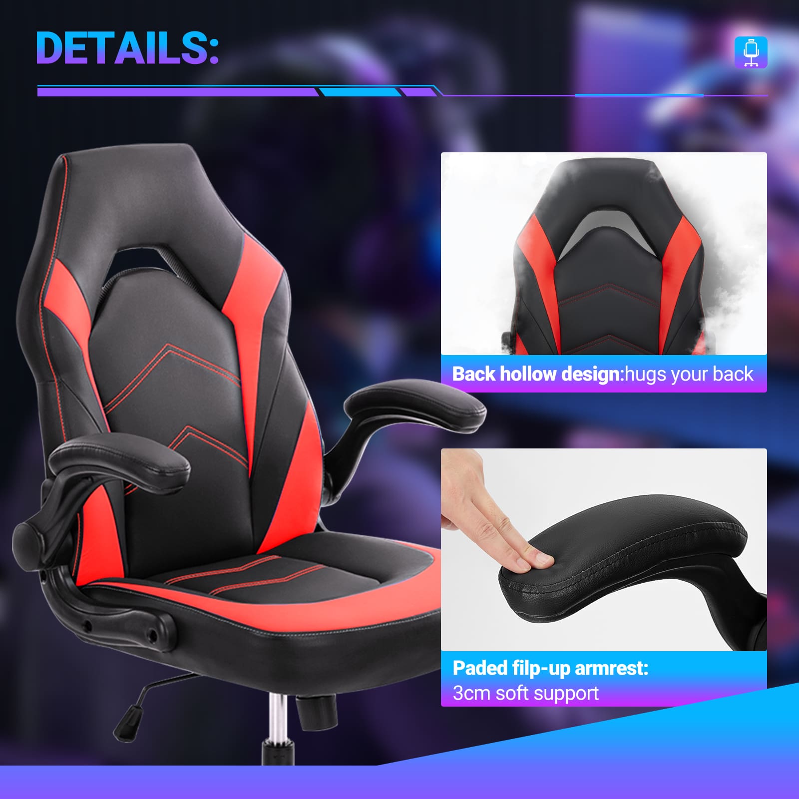 Bestier USLOW-G300550D-RED Office-Chairs - View #3