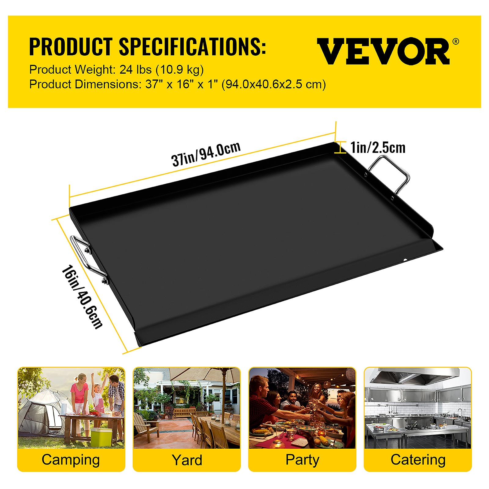 VEVOR 16 x 37 in Stove Top Griddle Carbon Steel Non stick Griddle