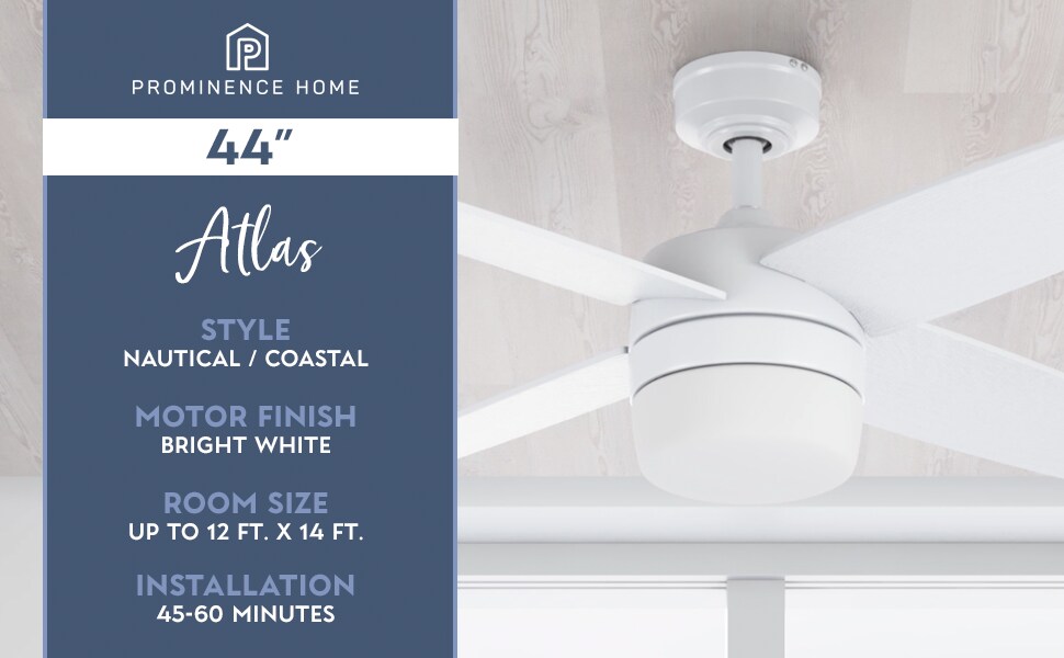 Prominence Home Atlas 44-in Bright White Indoor Ceiling Fan with
