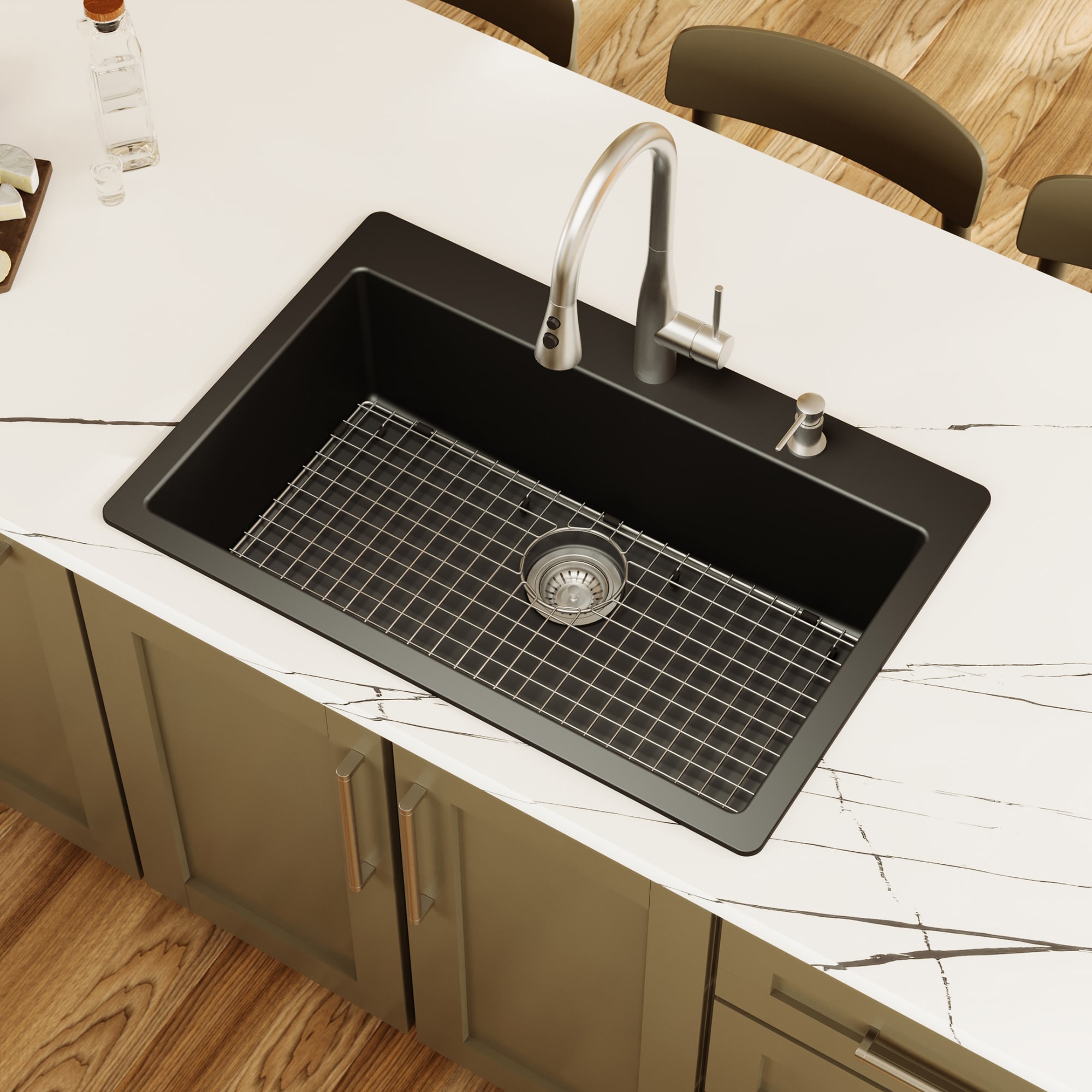 Karran Drop-in or undermount 33.0-in x 22.0-in Quartz Single bowl Kitchen Sink #QT-812-BL-PK1