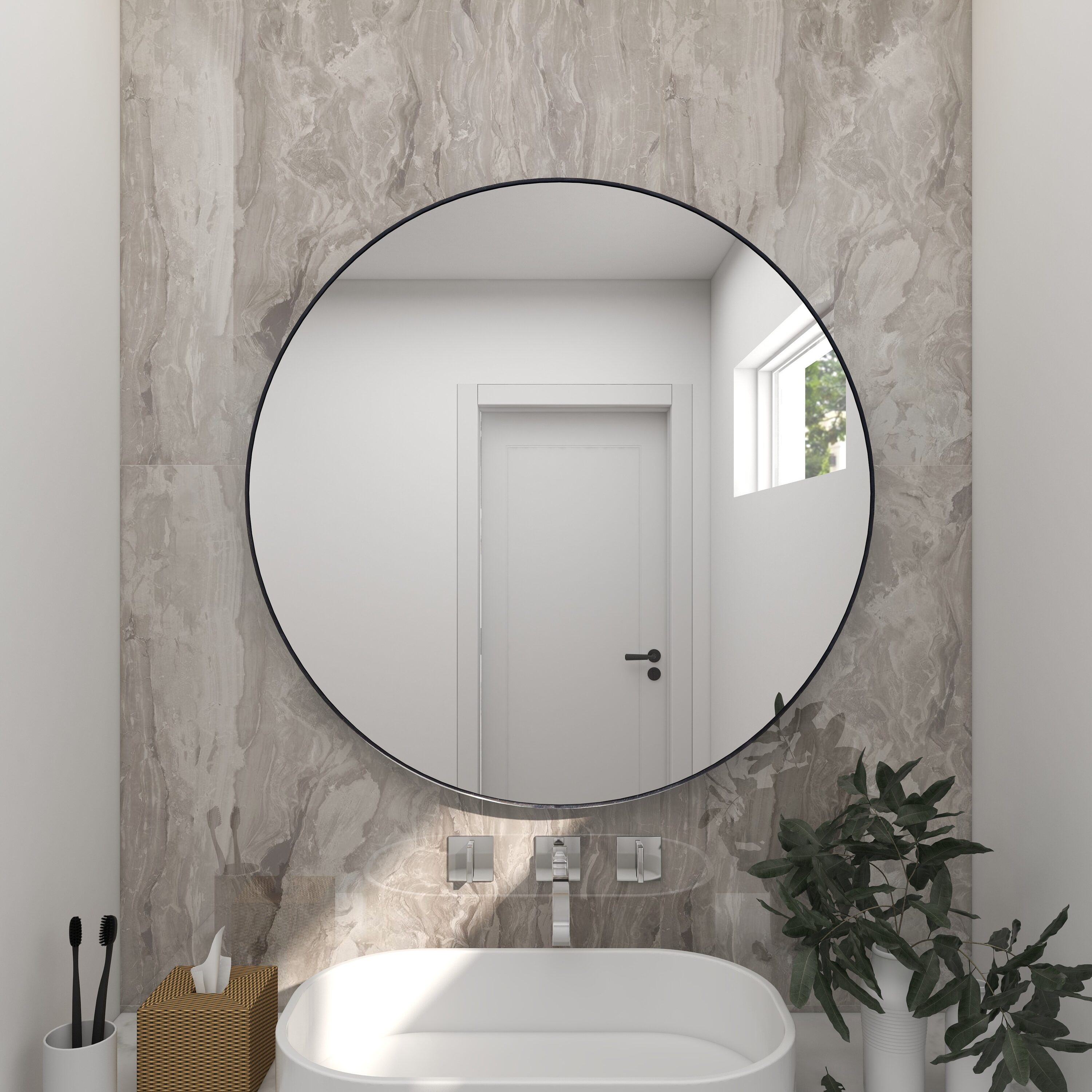 Grayson Lane 60154 36-Inches W x 36.0-Inches H Round Black Framed Wall Mirror