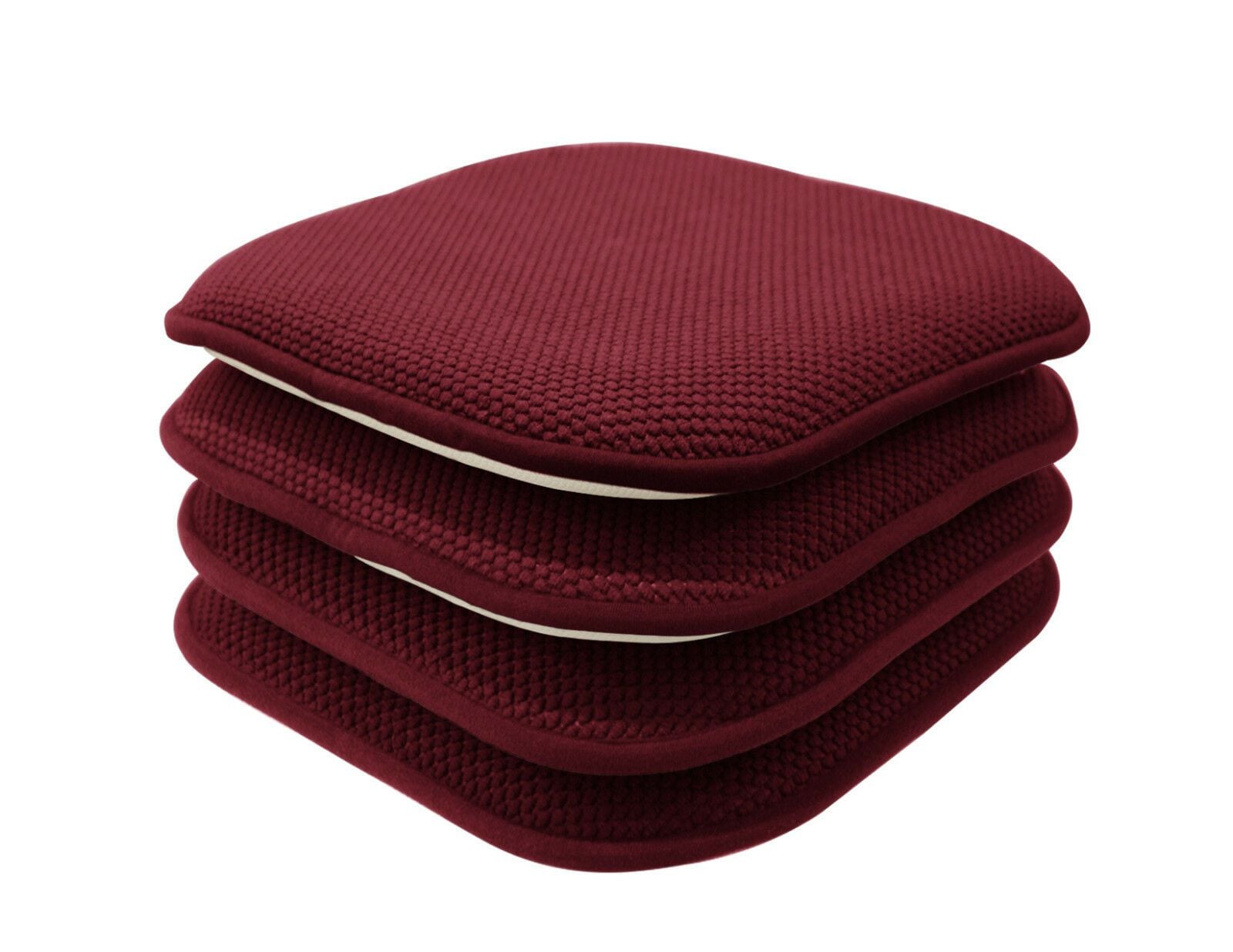 KATE AURORA Non Slip Chenille Premium Memory Foam Chair Cushions 4 Pack 16 in W x 16 in L Burgundy