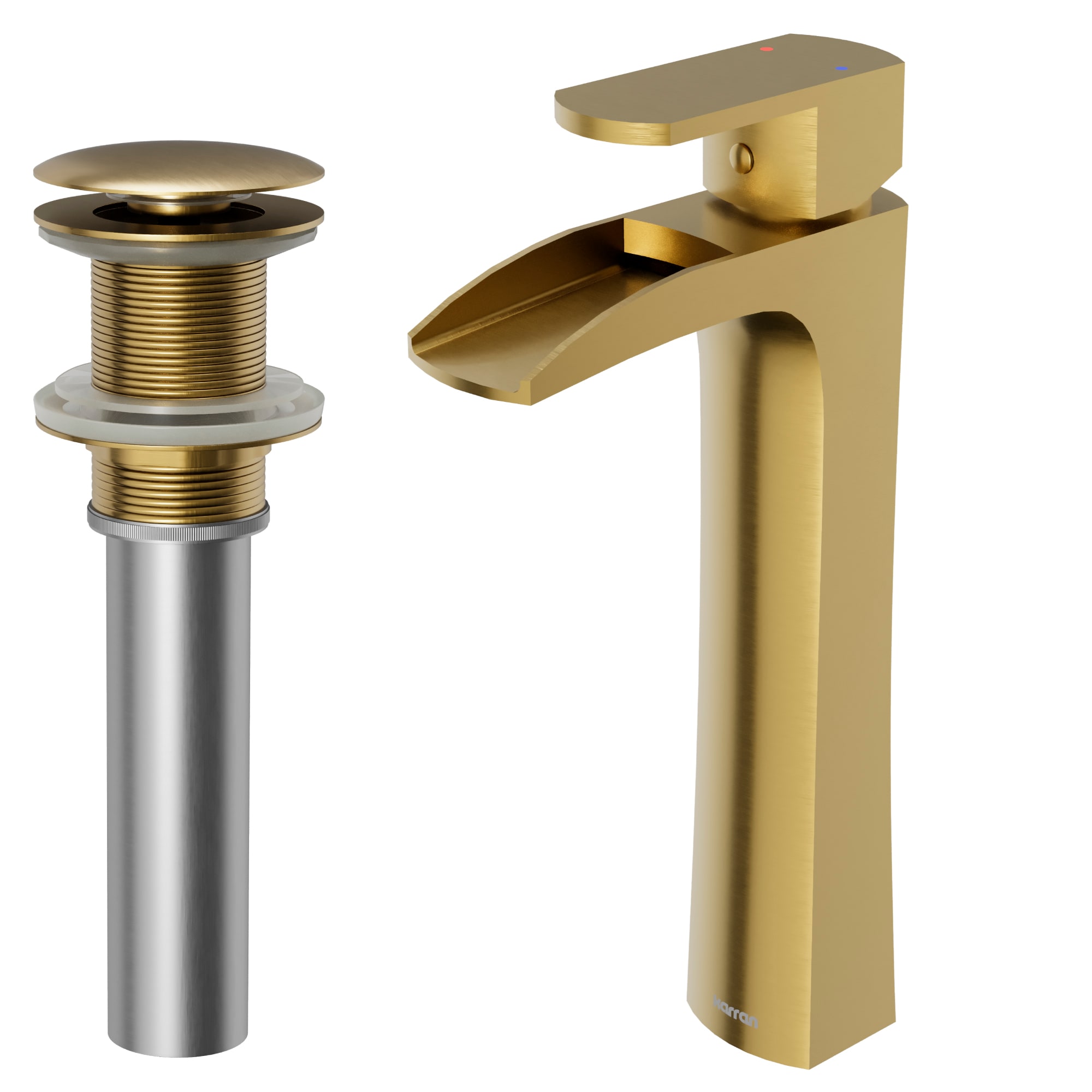 Karran KBF442BG Kassel Brushed Gold Vessel 1-handle WaterSense Waterfall Residential Handle Bathroom Sink Faucet with Drain