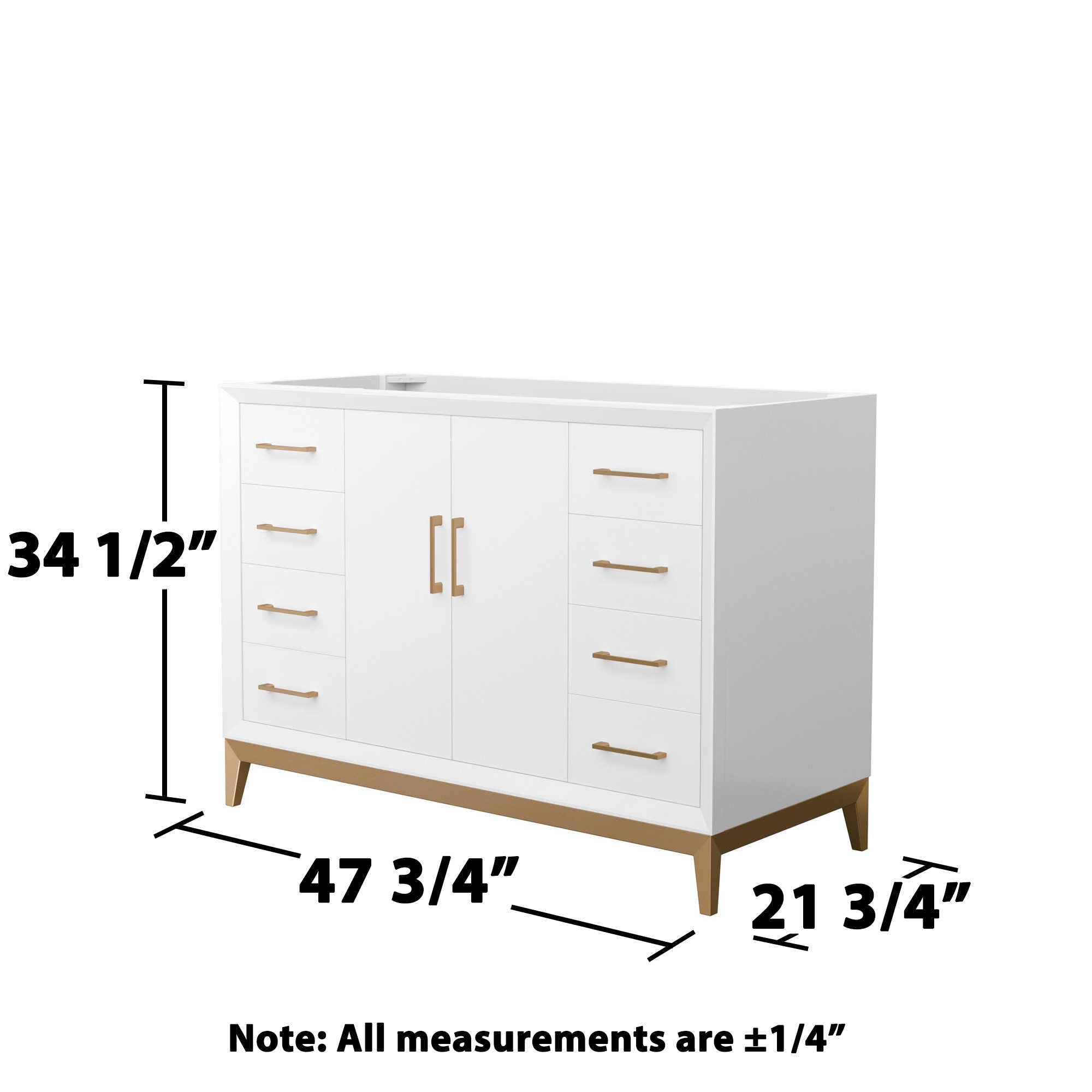 Amici 48" White Freestanding Vanity with Satin Bronze Trim