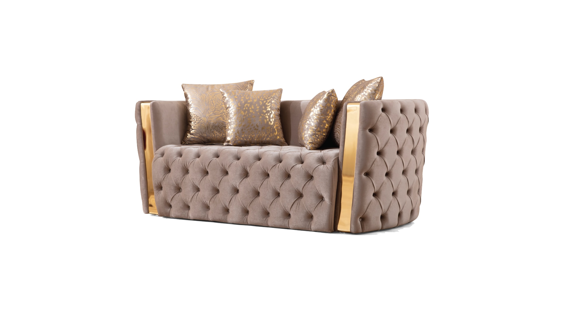 Black Velvet Tufted Loveseat with Gold Accents and Solid Wood Frame