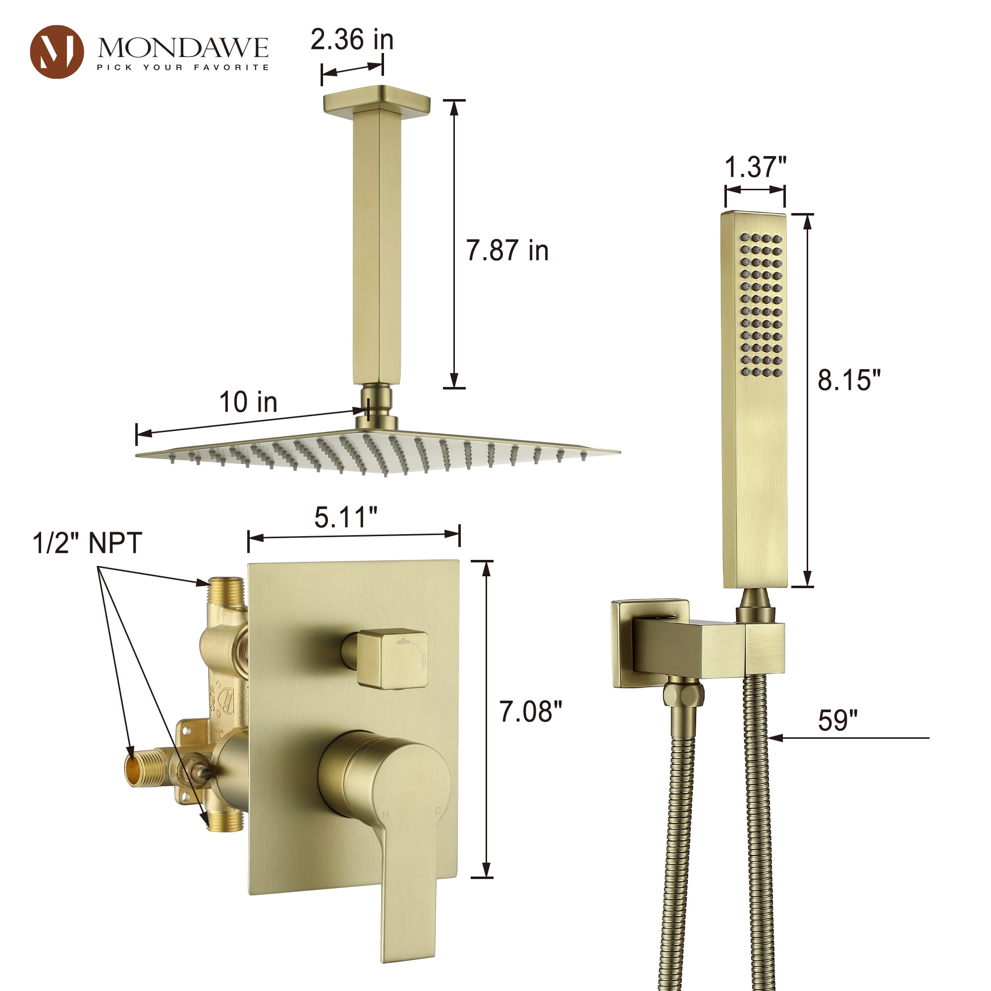 Mondawe MD-SMD09BG Showerhead-Bar-Panels - View #6