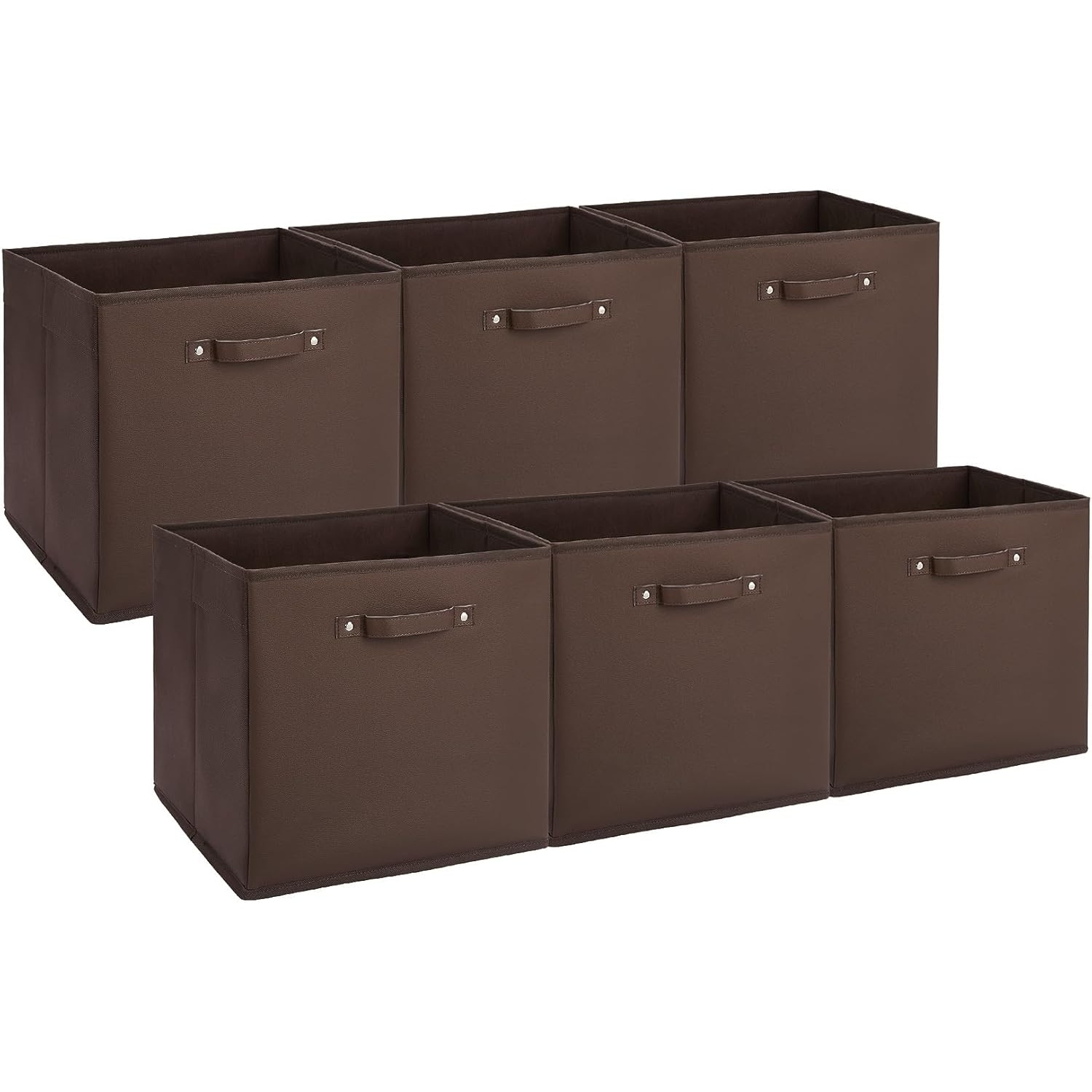 GAOMON 6 Pack 13 Inch Collapsible Fabric Storage Bins Open Top Organizer Cubes with Faux Leather Handles Brown