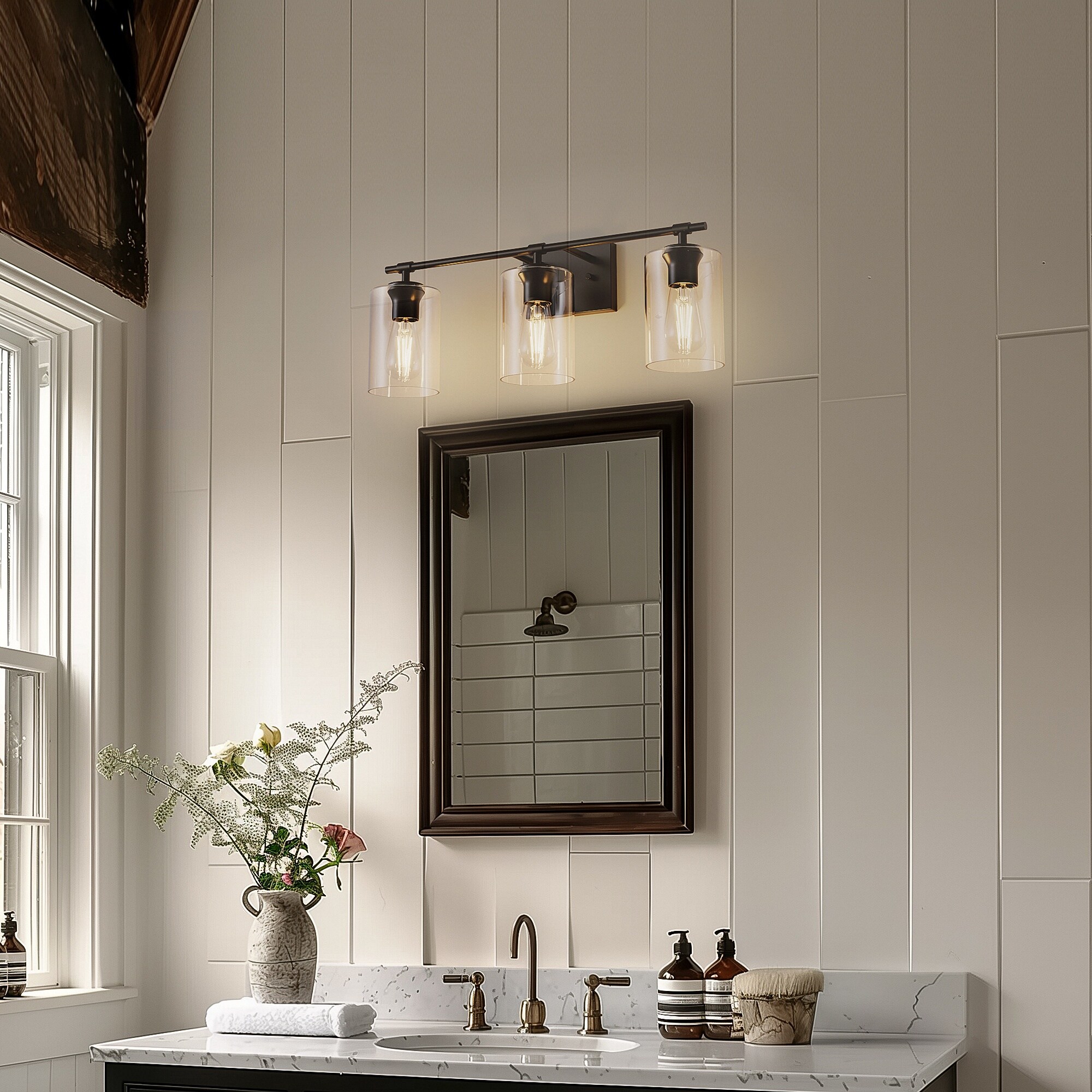 YANSUN 23.6-in 3 Light Matte Black Industrial Bathroom Vanity