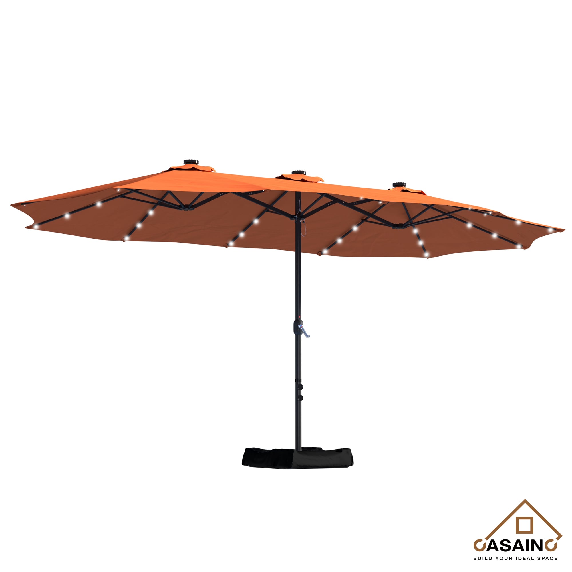 CASAINC WF-W41917532 15-ft Steel Orange Crank Market Patio Umbrella with Lights with Base