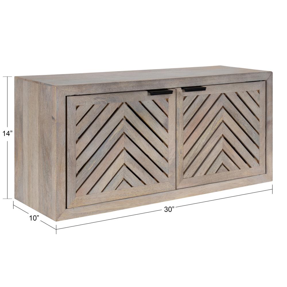 Whitewashed Mango Wood 2-Door Wall Cabinet with Chevron Design