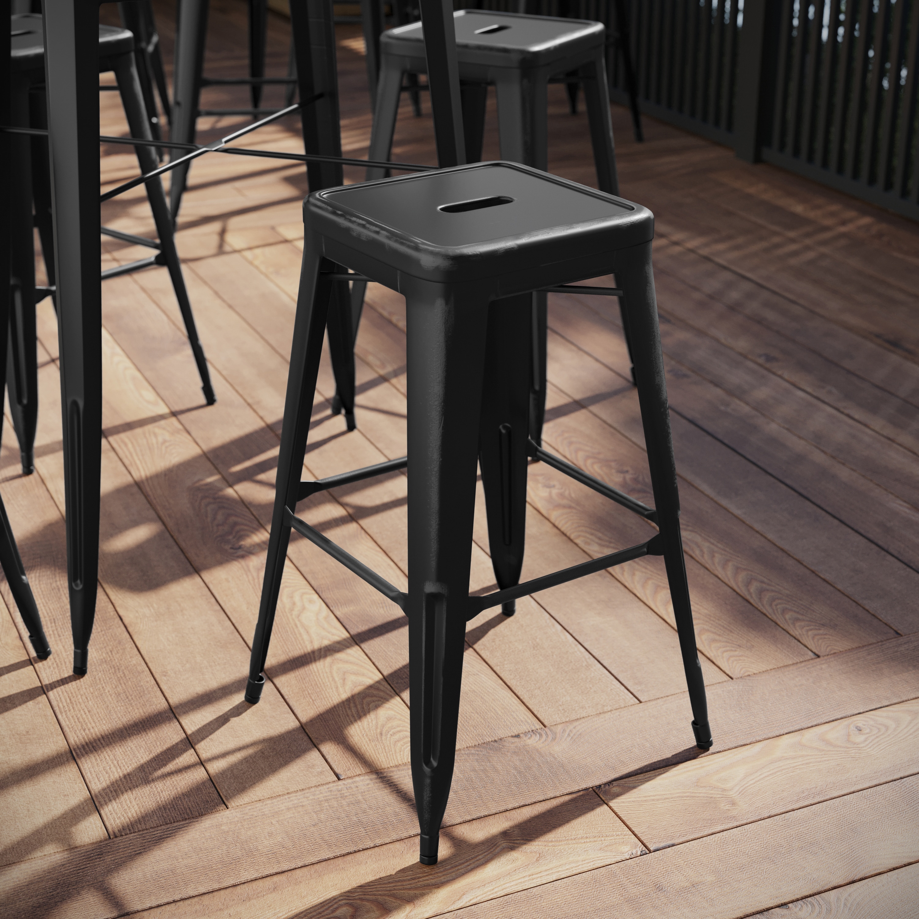 Flash Furniture 889142024545 Kai Black 30.0-in H Bar height Square seat Stackable Metal Bar Stool