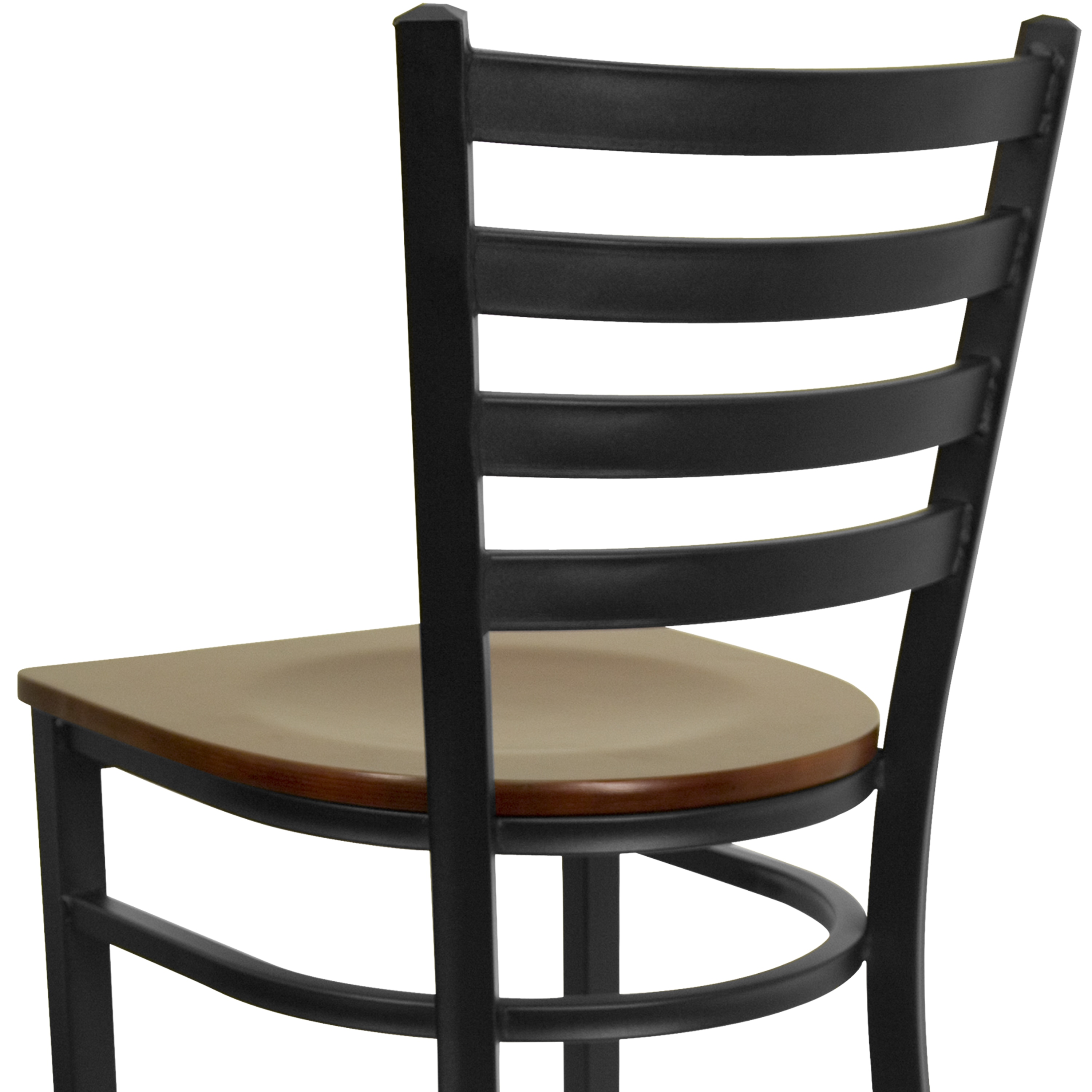 Elegant Black Metal Ladder Back Barstool with Mahogany Wood Seat