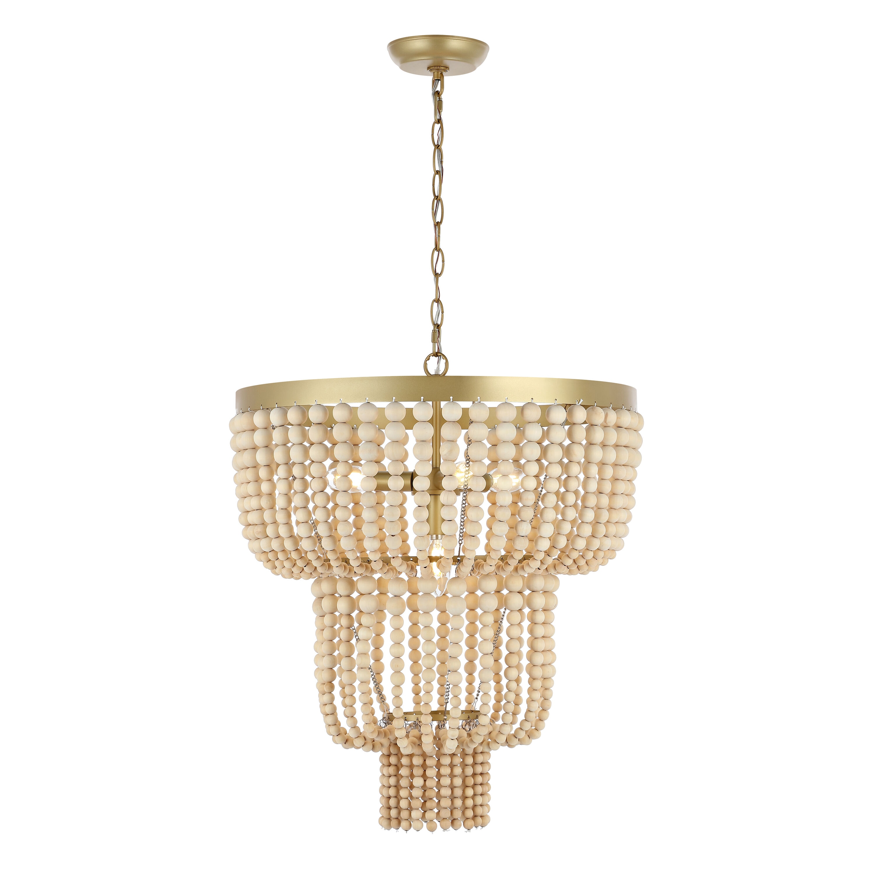 Aleynne Gold and Natural Wood Beaded 21-inch Chandelier