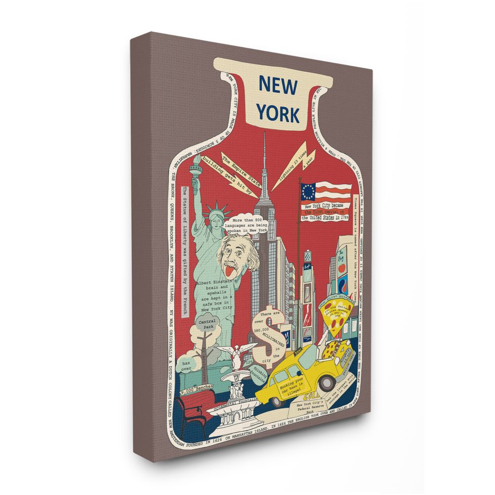 Vintage New York City Fun Facts Canvas Wall Art for Kids