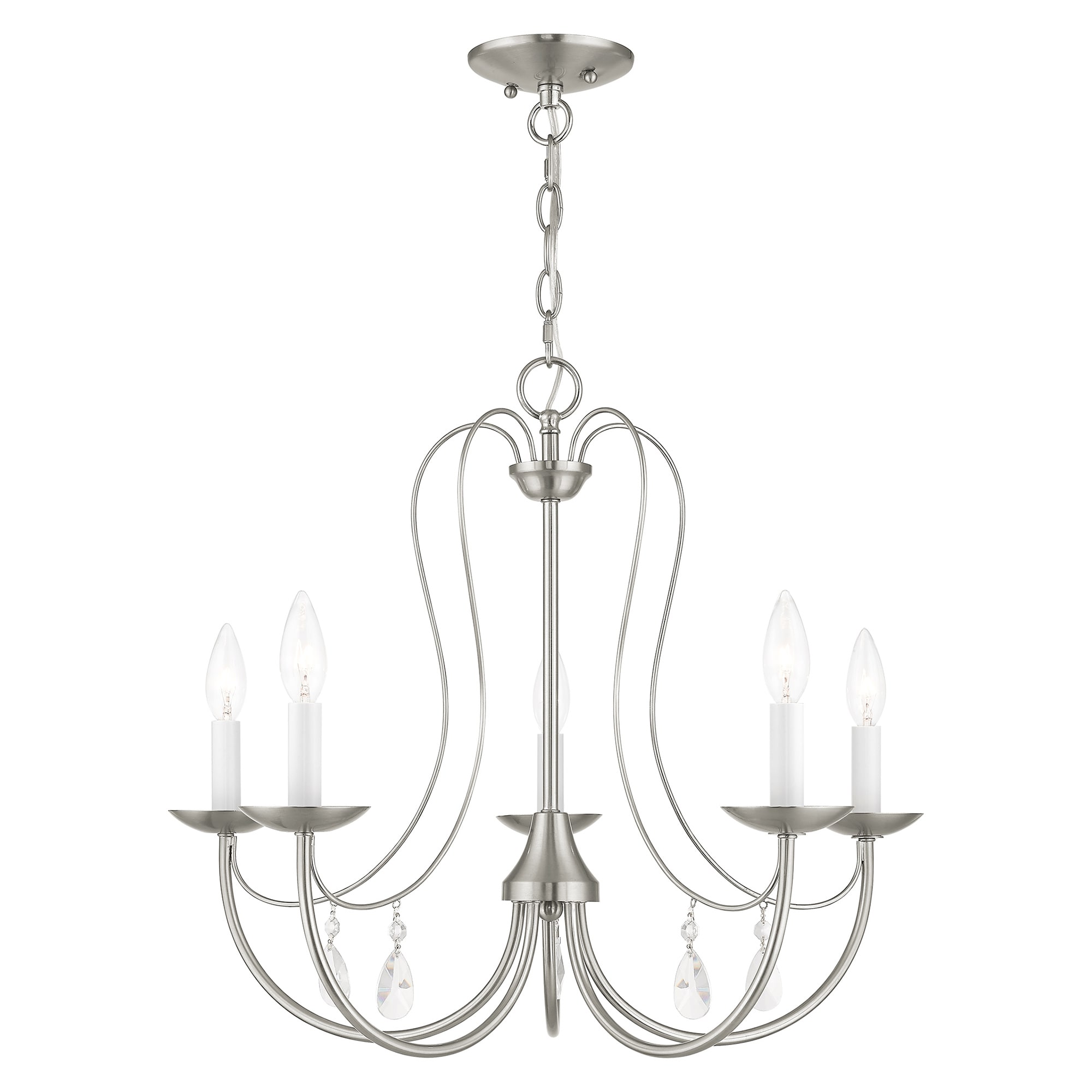 Livex Lighting 40865-91 Mirabella 5 -Light Brushed Nickel Transitional Crystal For Use in Bathrooms, Bedrooms, Dining Rooms, Foyers, Kitchens, Living Rooms Chandelier